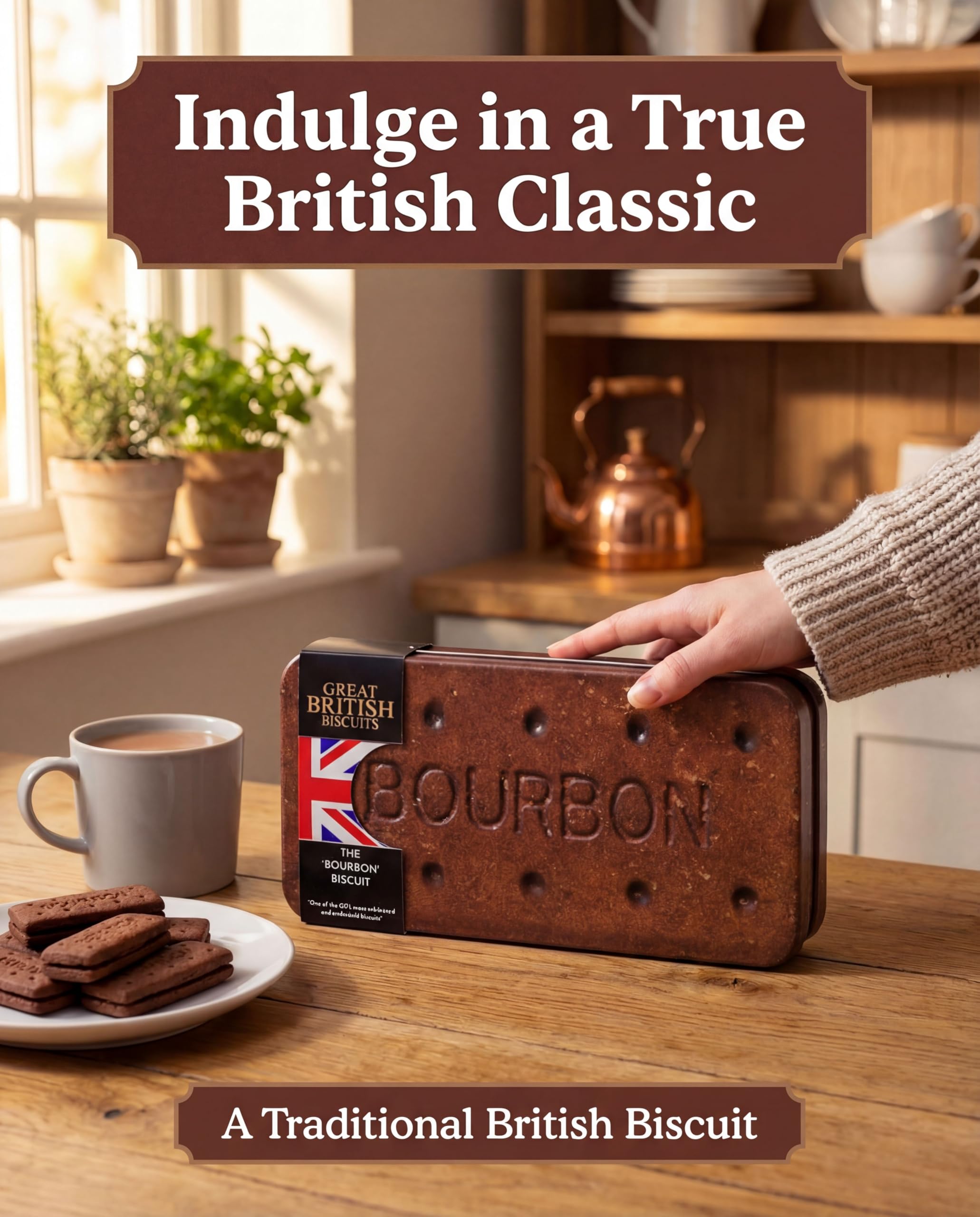 The Silver Crane co. Giant Bourbon Biscuits Gift Set - 400g Chocolate Sandwich Biscuits in Collectible Tin