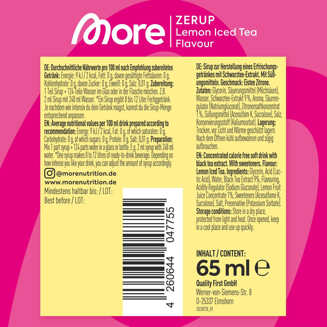 MORE Zerup Lemon Iced Tea Zero Calorie Syrup with Real Fruit Extracts, 80g