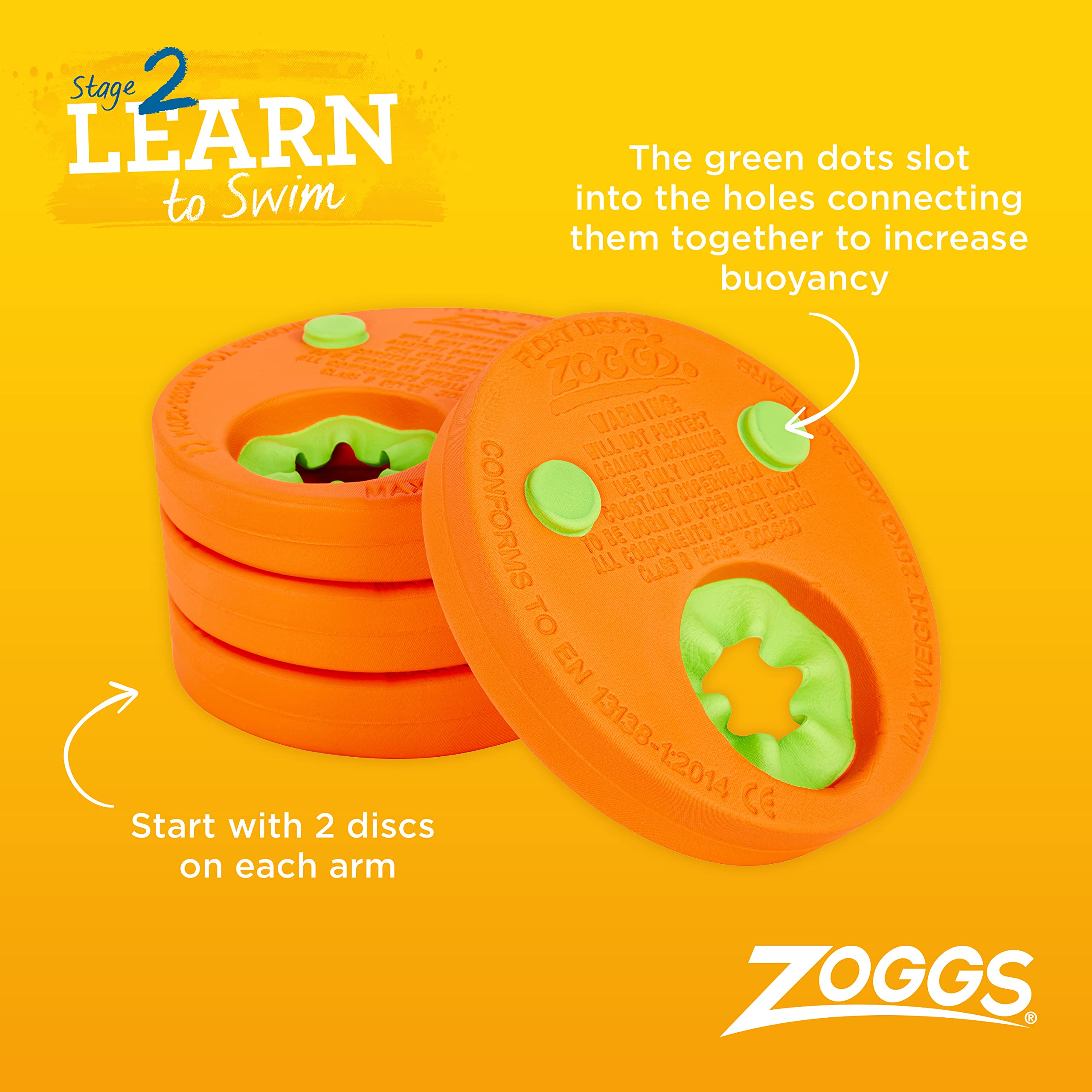 Zoggs Float Discs Armbands - Confidence Building Swimming Aid for Children Ages 2-6 Years, Orange/Green 3