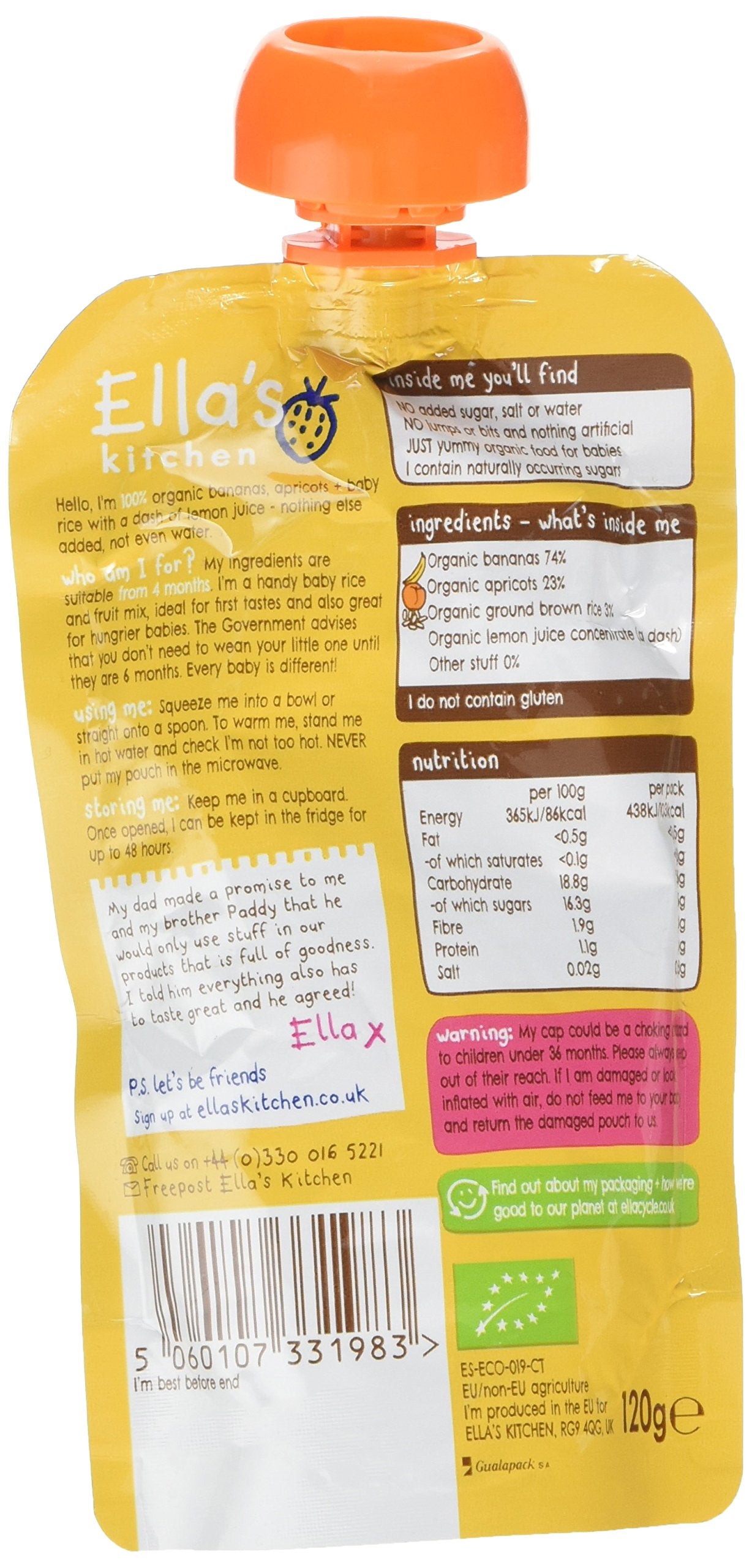 Ella's Kitchen - Organic Apricot & Banana Baby Rice Smoothie Pouch, 120g 2