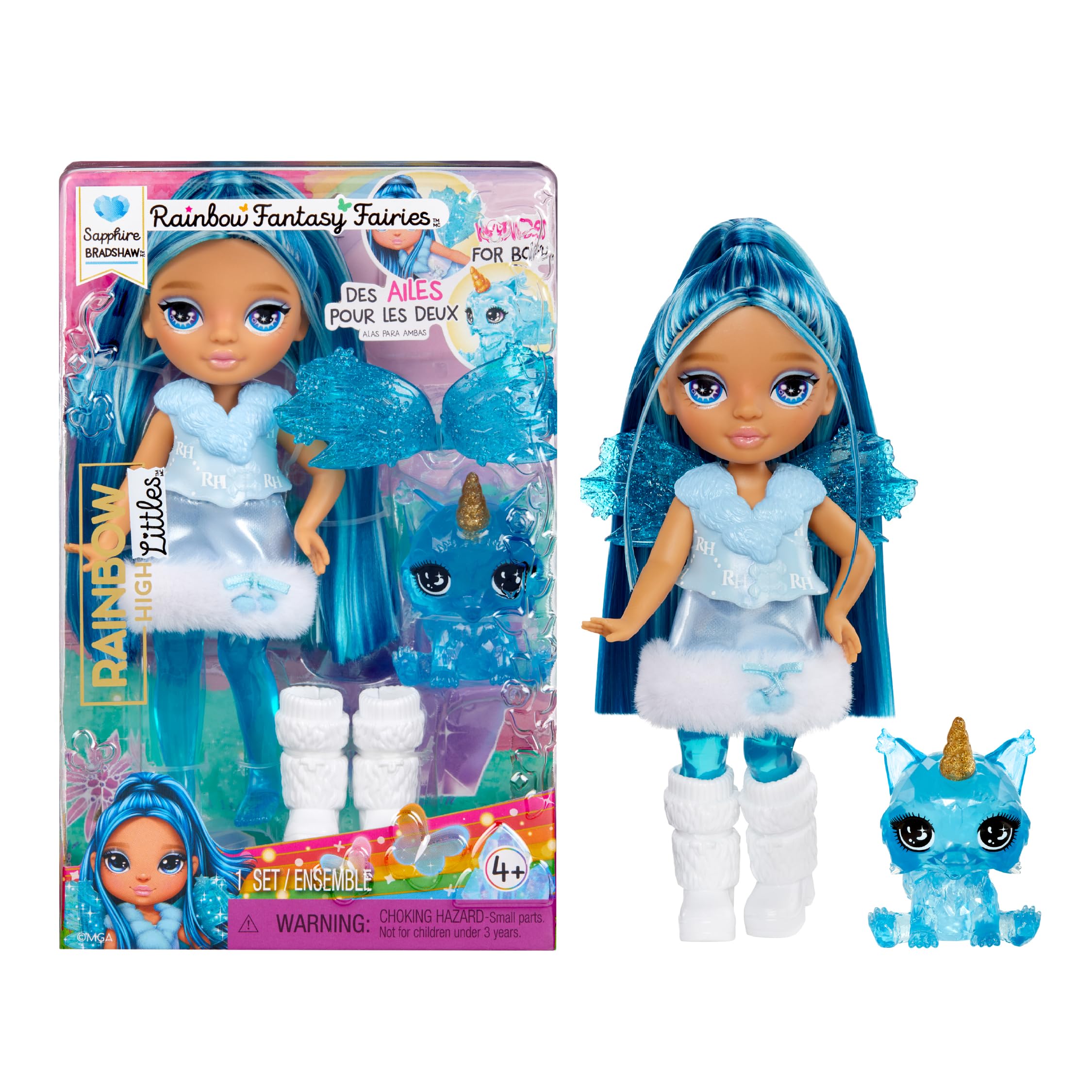 Rainbow High Littles Sapphire Fairy Doll - 14cm Posable, Interchangeable Wings | Fantasy Pet Included | Ages 4+