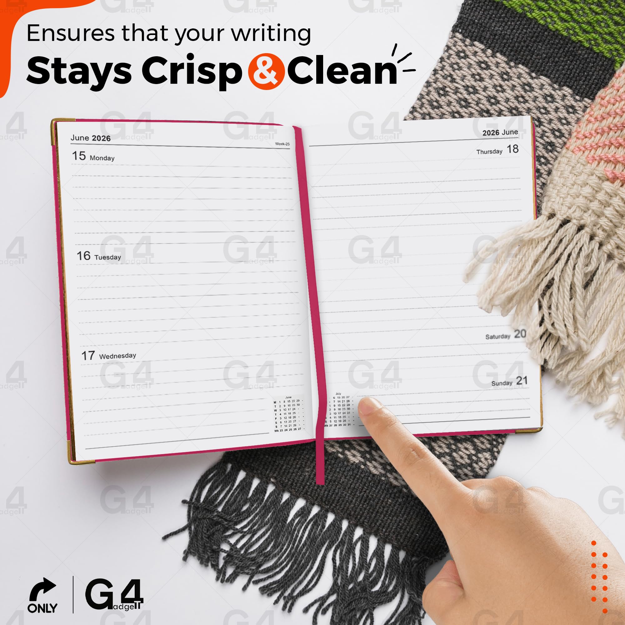 G4GADGET 2026 A5 Week to View Diary - Pink Hardback with Gilt Edges | UK Holidays Included 6