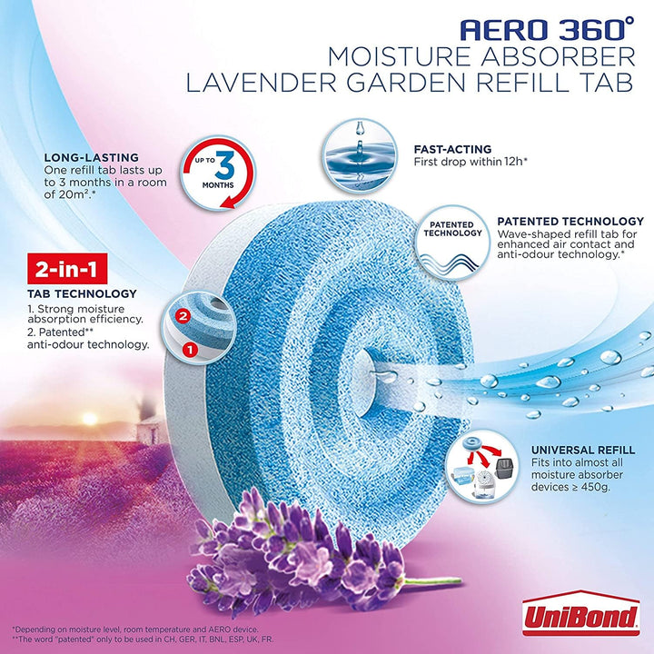 UniBond AERO 360° Moisture Absorber Lavender Garden Refill Tab (4 x 450g)