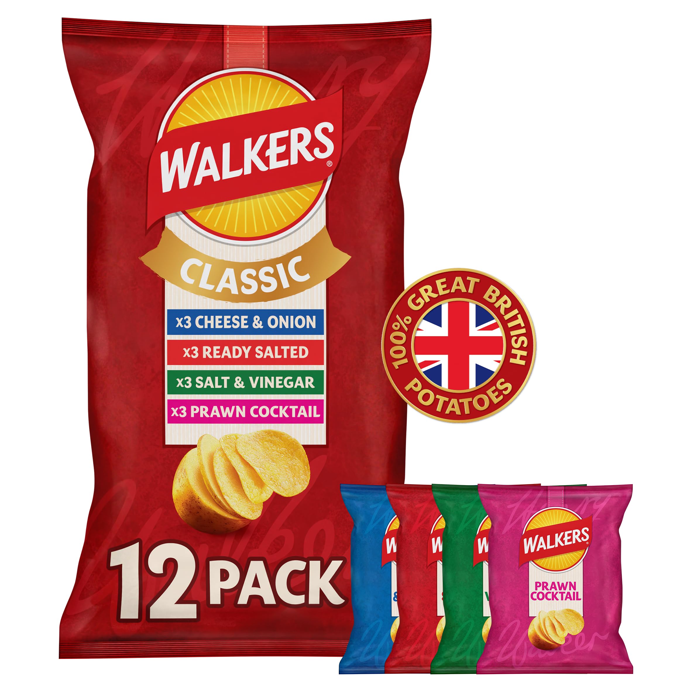 Walkers Classic Pack Crisps Multipack - 12 x 25g Bags with 4 Flavours 3