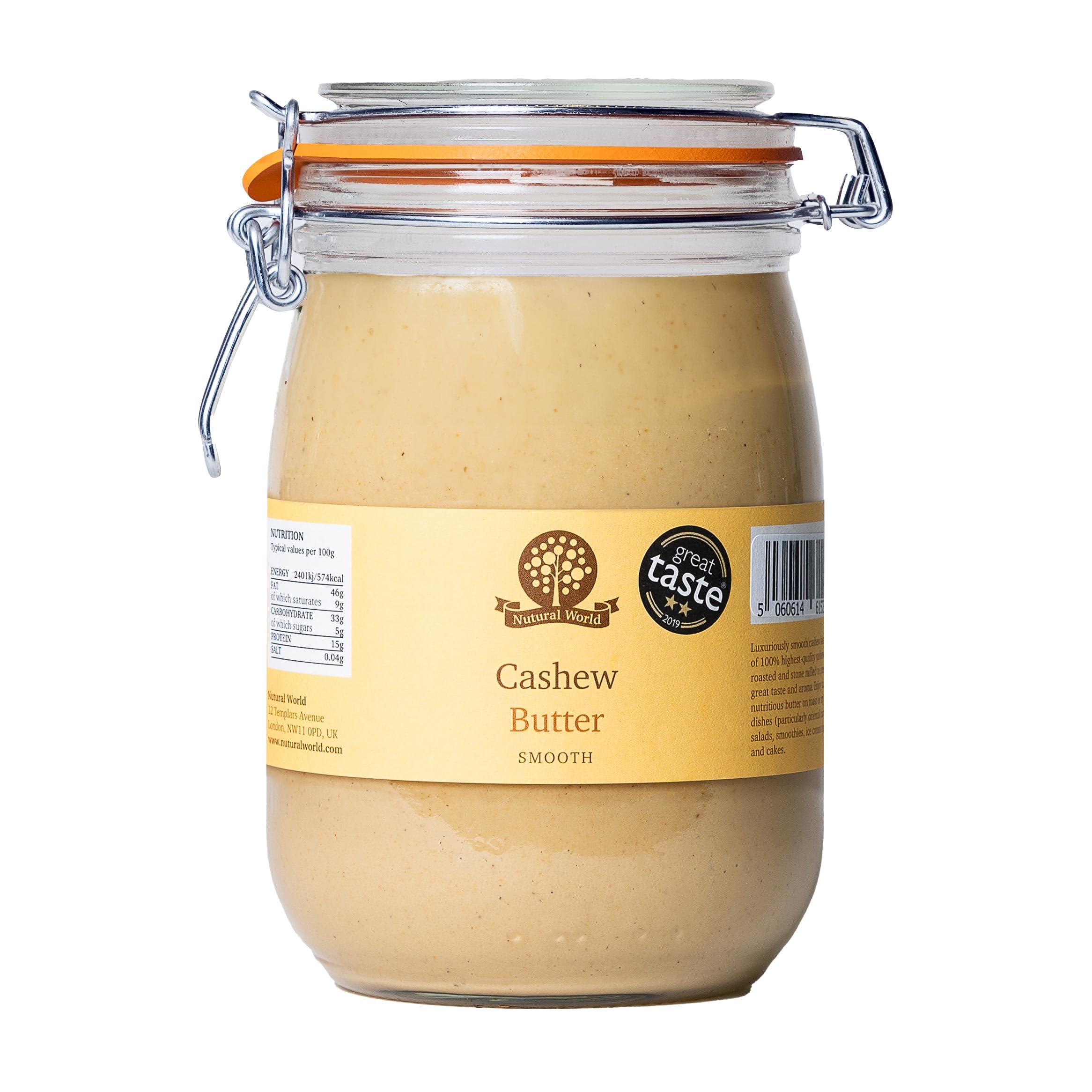 Nutural World - Smooth Cashew Nut Butter (1kg) in Reusable Glass Jar 1
