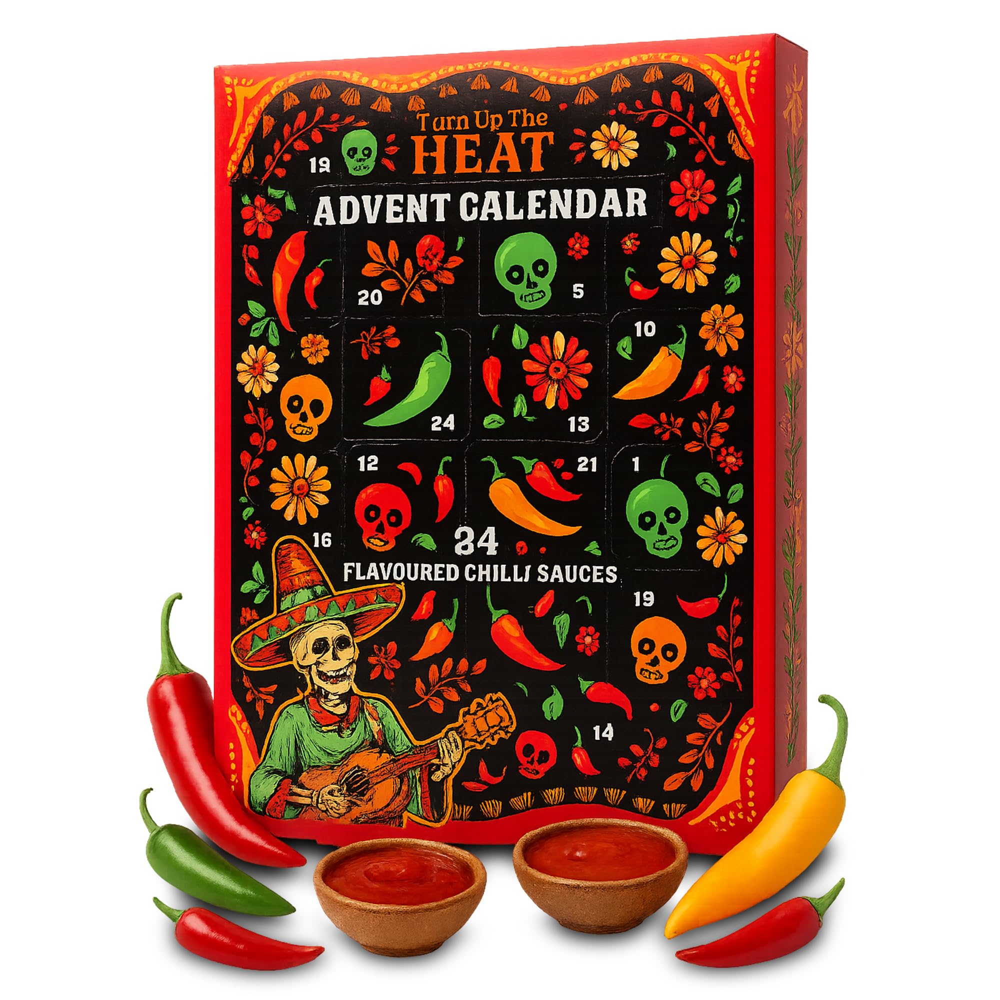 Beams International - Turn Up The Heat Hot Sauce Advent Calendar – Chilli Sauce Gift Set With 24 1