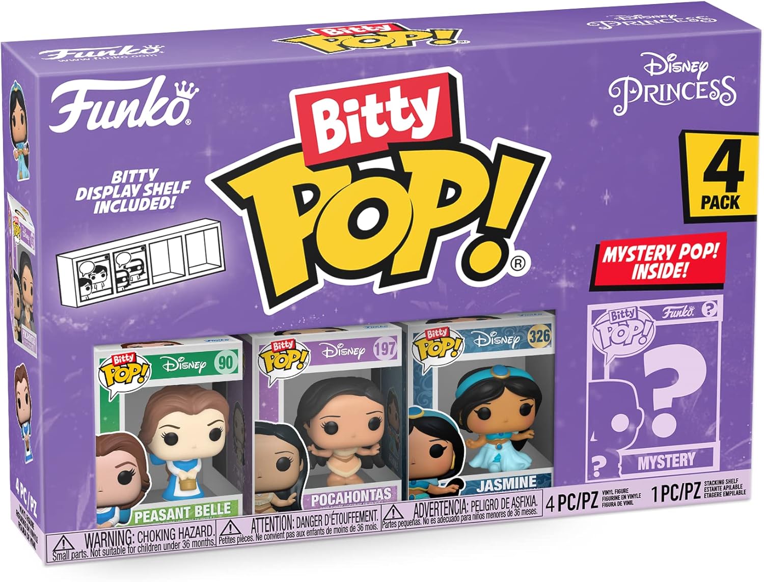 Funko Bitty POP! Disney Princess - Belle, Pocahontas, Jasmine & Mystery Figure Vinyl Set 1