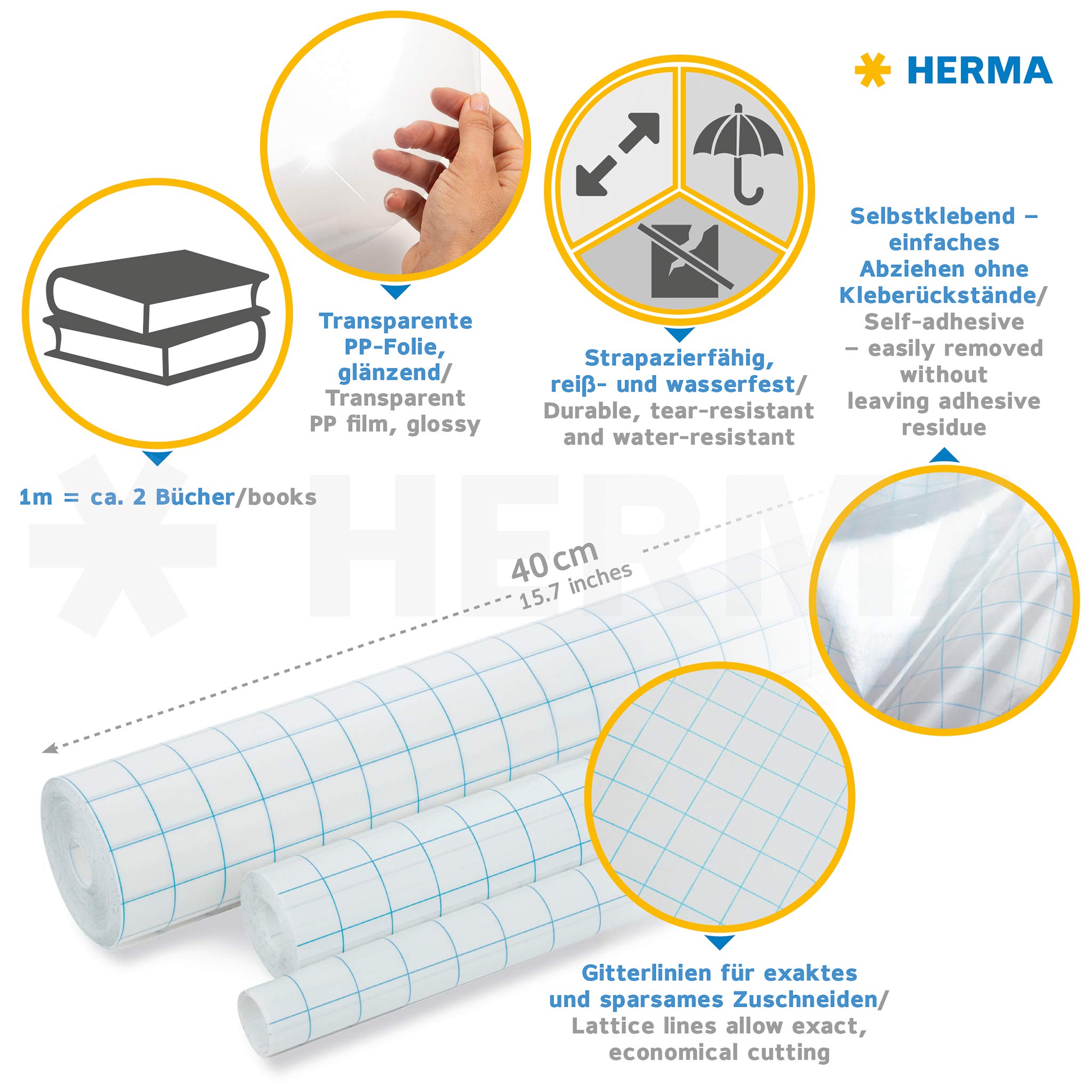 HERMA Self Adhesive Book Cover Film Roll - Clear | 3m x 40cm | Archive Quality PP 6