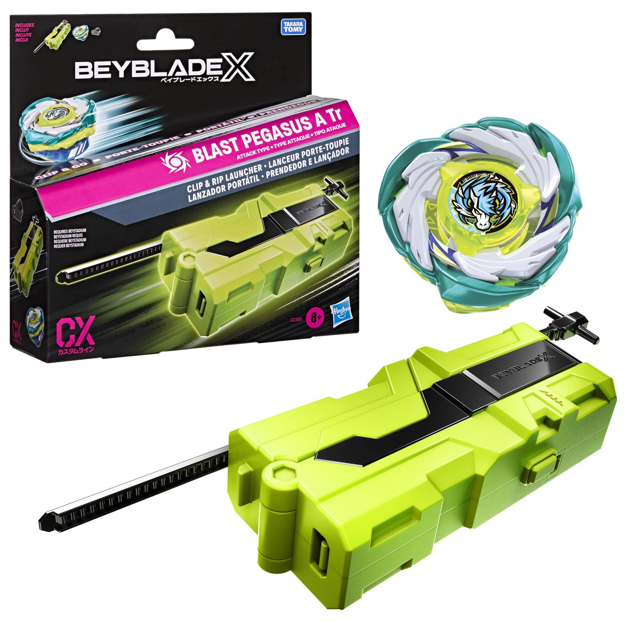Hasbro Beyblade X Clip & Rip Launcher with Blast Pegasus A Tr Right-Spin Attack Top 1