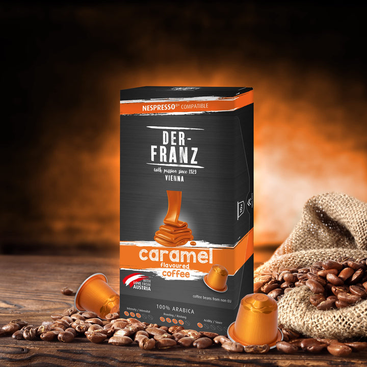 Der-Franz Caramel Flavored Coffee Capsules, 60 Count (6x10), Nespresso Compatible