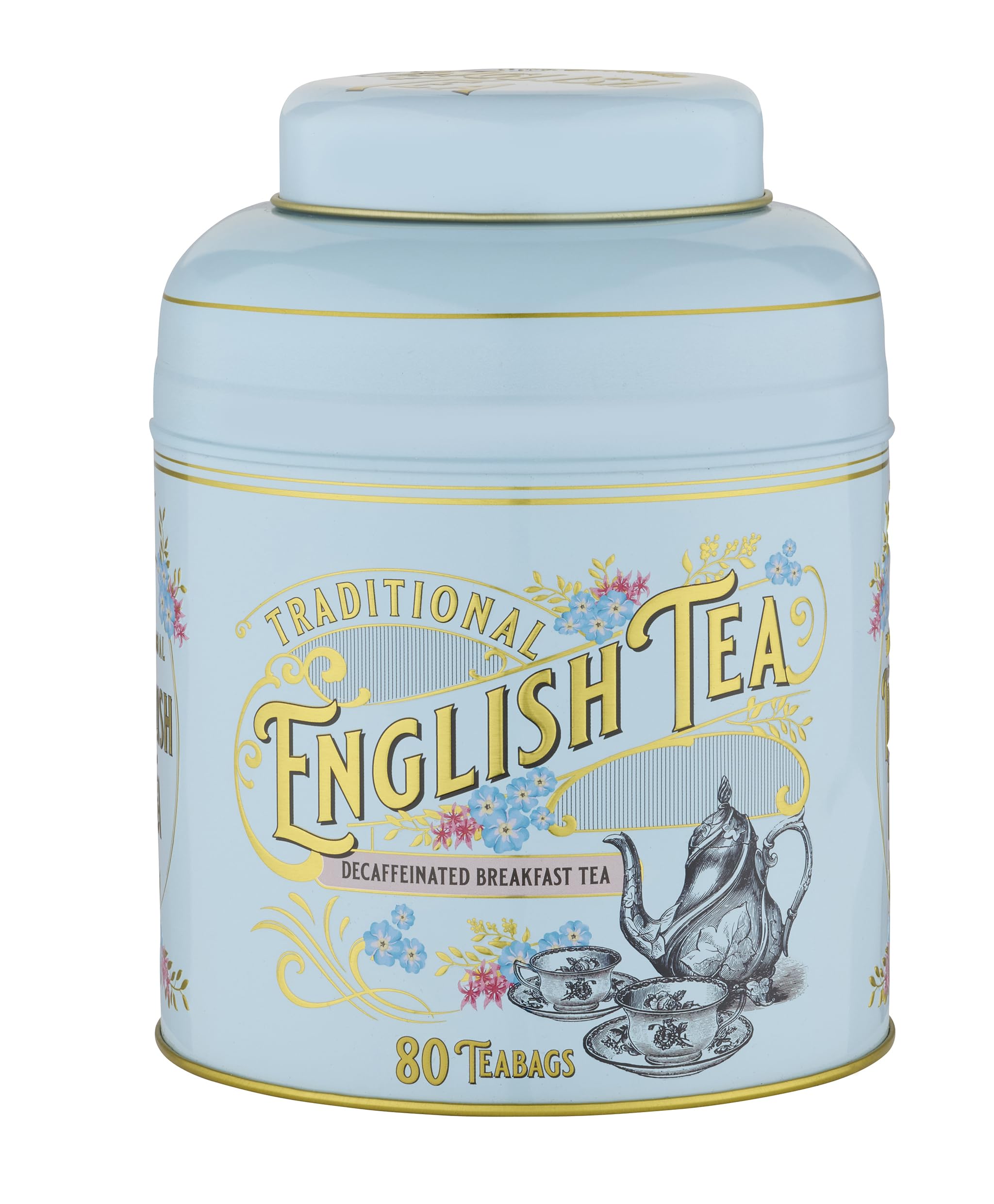 New English Teas Vintage Victorian Powder-Blue Tea Caddy with 80 Decaffeinated English Breakfast Teabags 1