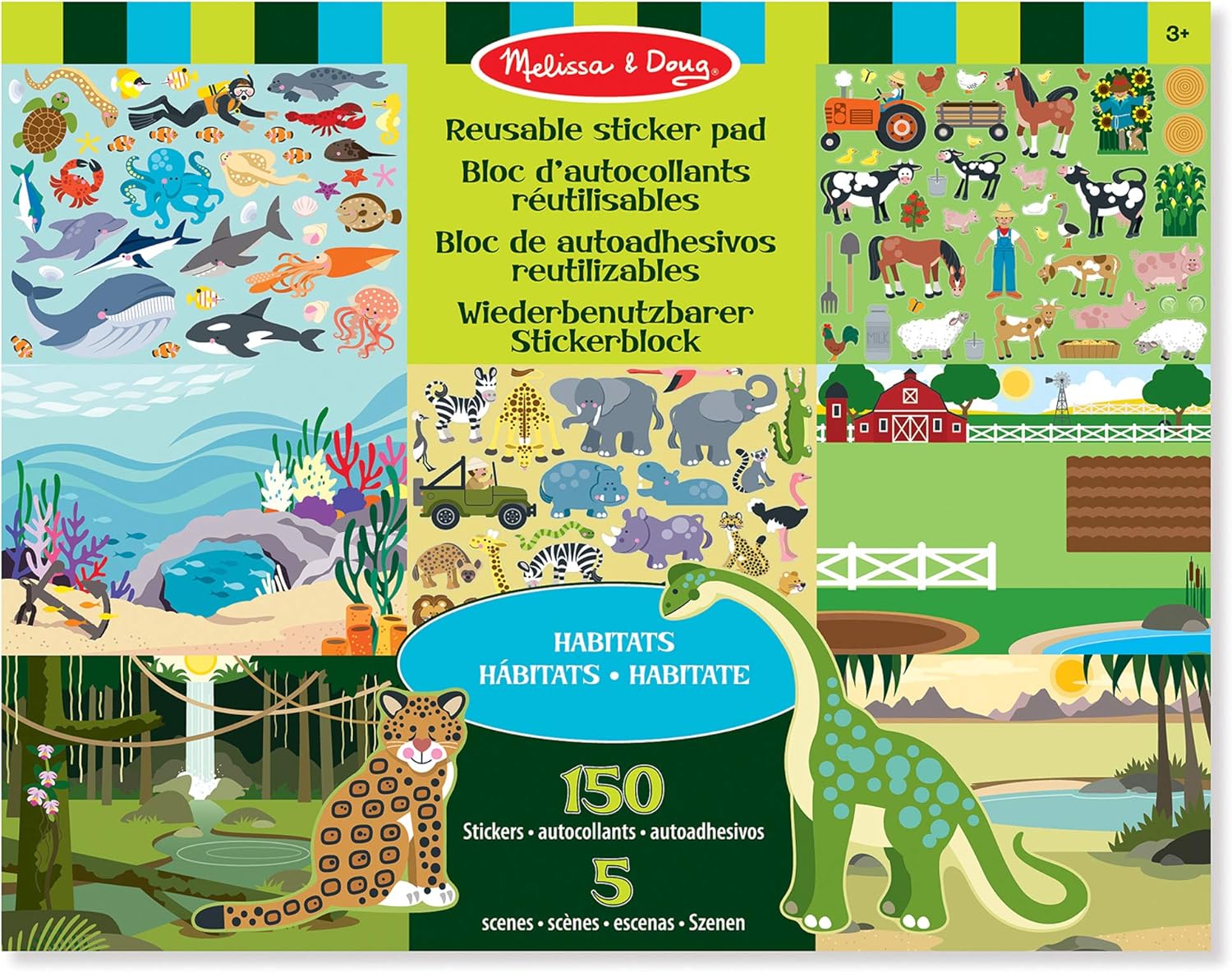 Melissa & Doug Habitats Reusable Sticker Pad - 150 Stickers & 5 Scenes - Educational Activity for Ages 3+ 1