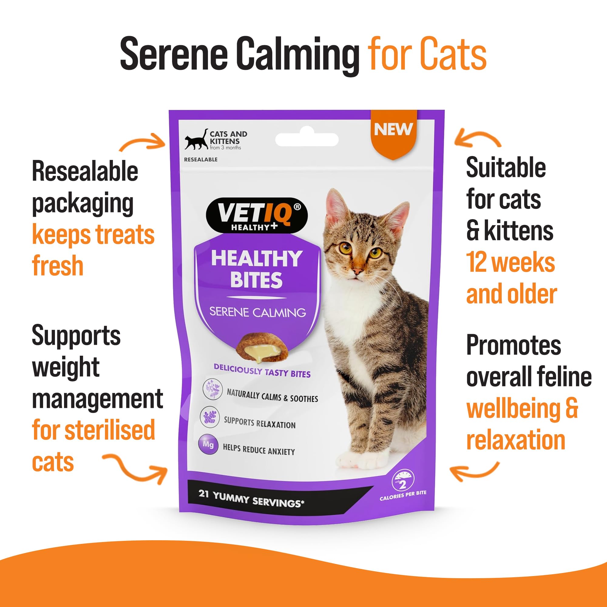 VETIQ Healthy Bites Serene Calming Cat Treats - 4x65g Pack | Natural Ingredients | Promotes Relaxation