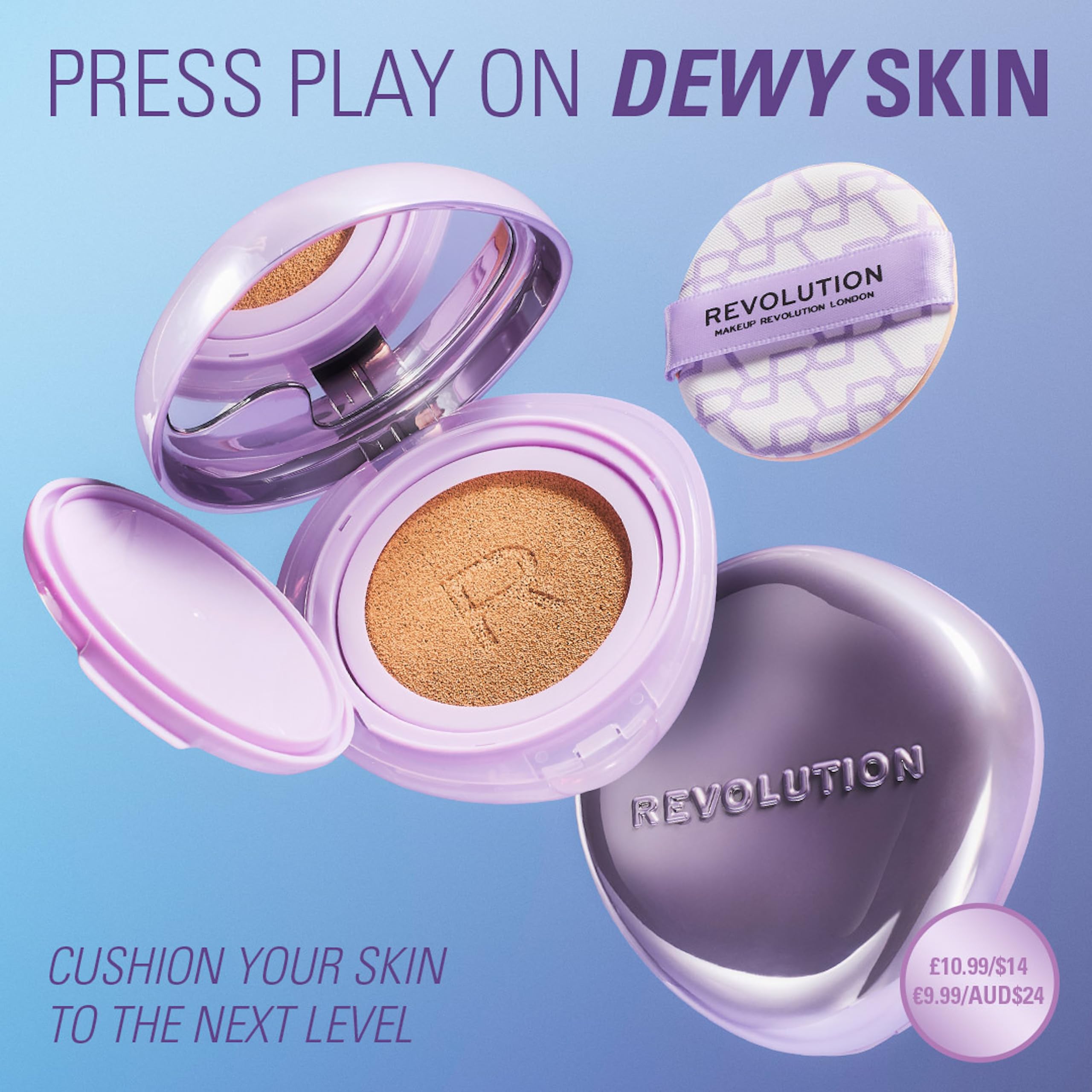 Revolution Beauty London Superdewy Cushion Foundation - Buildable Coverage, Hydrating Finish | Tan Warm 7