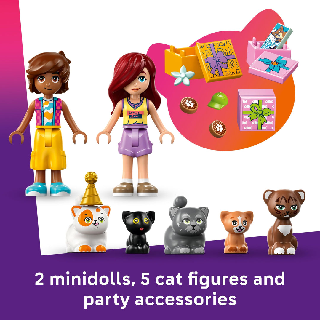 LEGO Friends Cat Birthday Party & Tree House Toy - 2 Mini Dolls, 5 Cat Figures, 321 Pieces