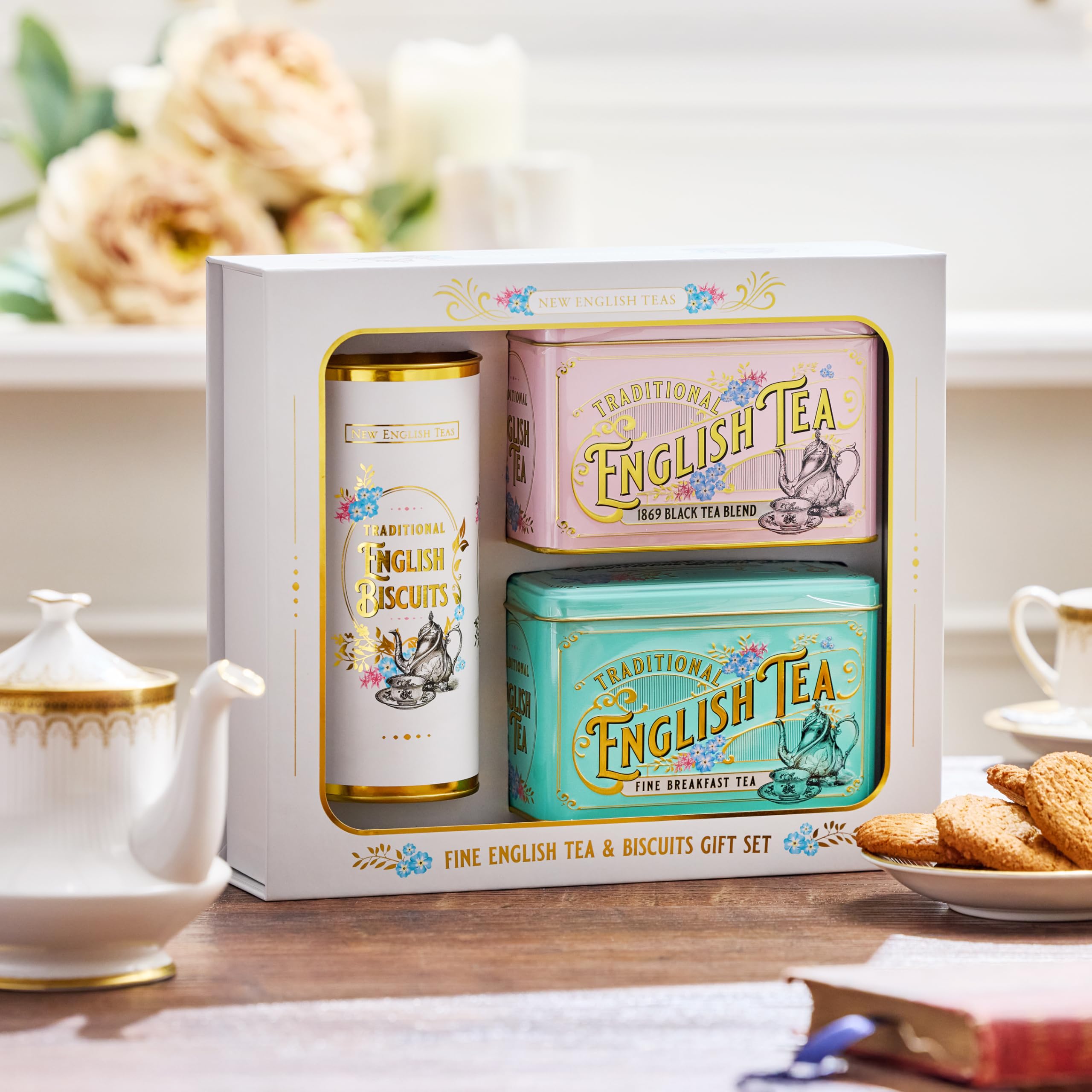 New English Teas Tea & Biscuits Gift Set - 80 Teabags, 10 Ginger Biscuits 2