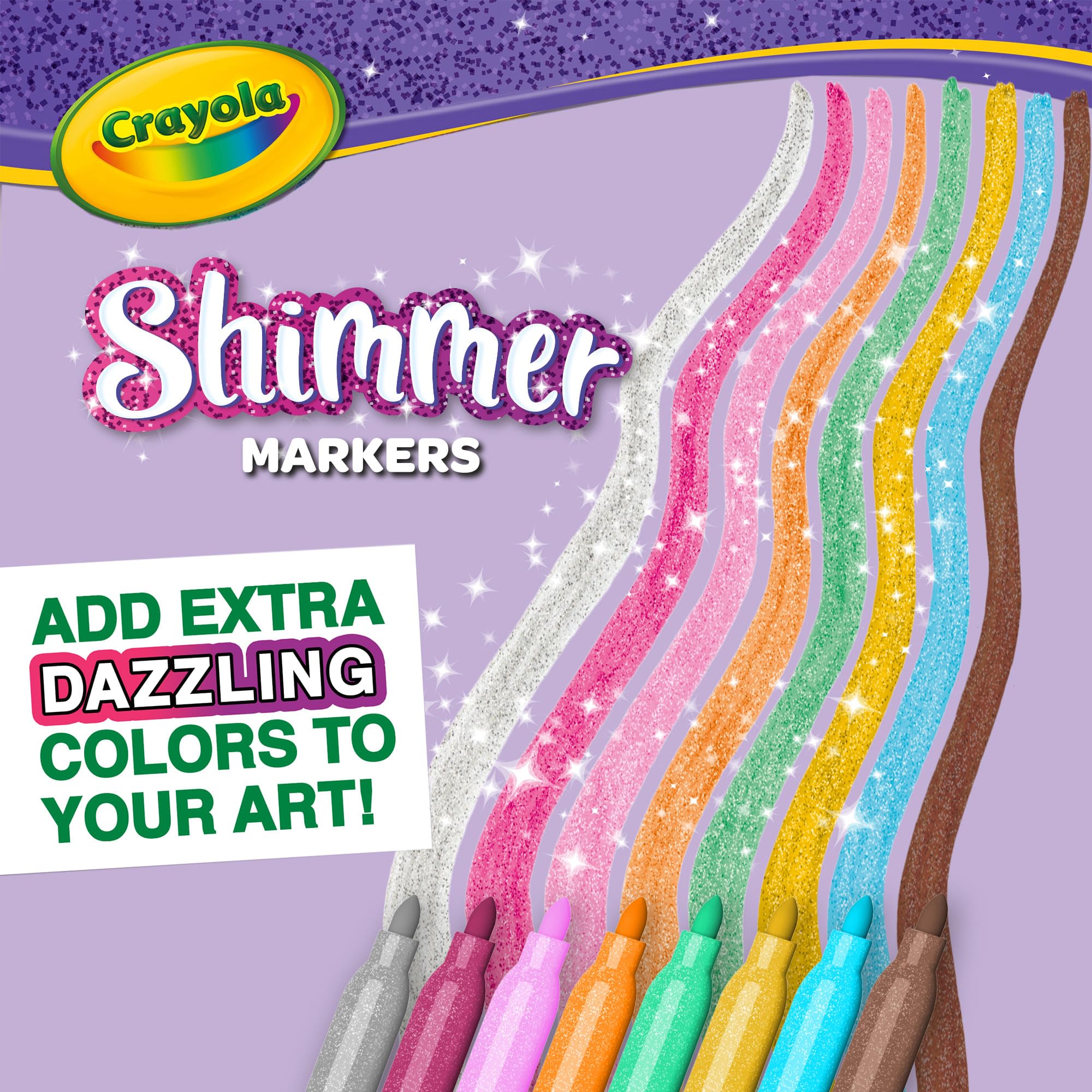 CRAYOLA Shimmer Markers - Pack of 8 | Washable & Non-Toxic | Chisel Tip 3