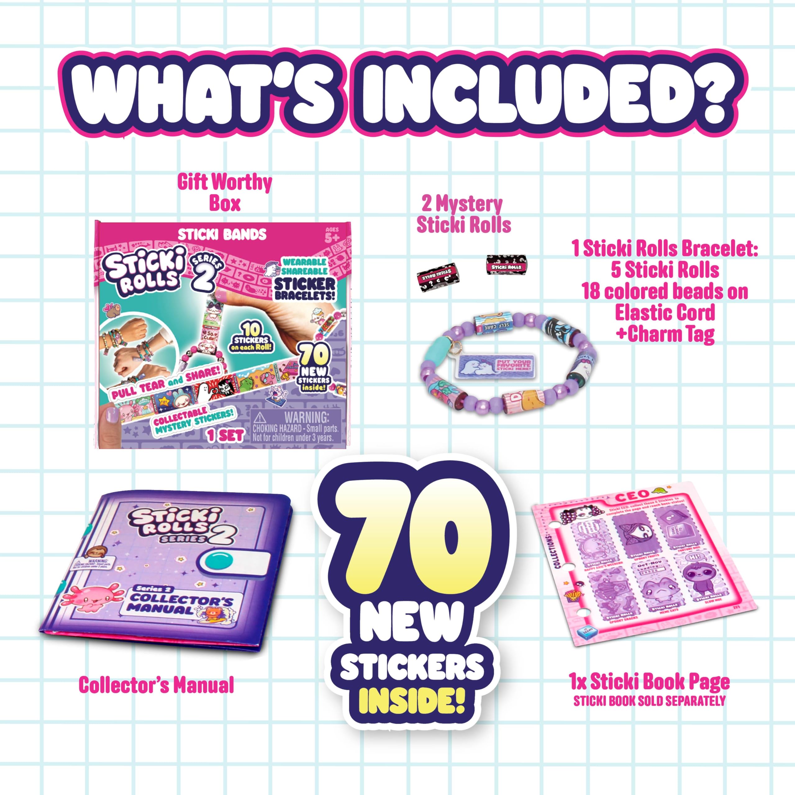 Sky Castle Sticki Rolls Sticki Bands Series 2 - Multicolor Holographic Sticker Bracelet Pack 6