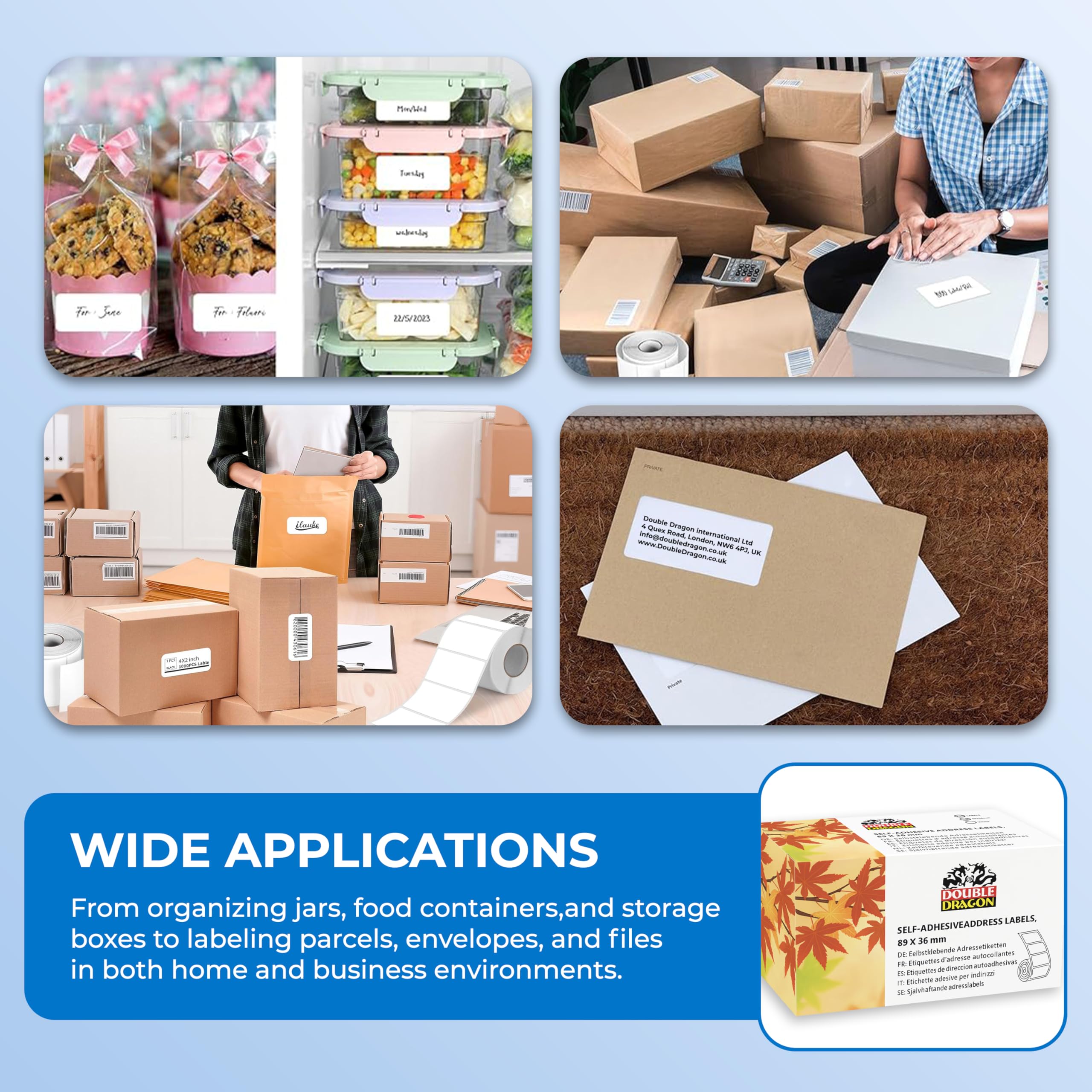 Double Dragon Address Labels - 250 Labels/Roll | 89mm x 36mm | Self-Adhesive for Laser/Inkjet 3