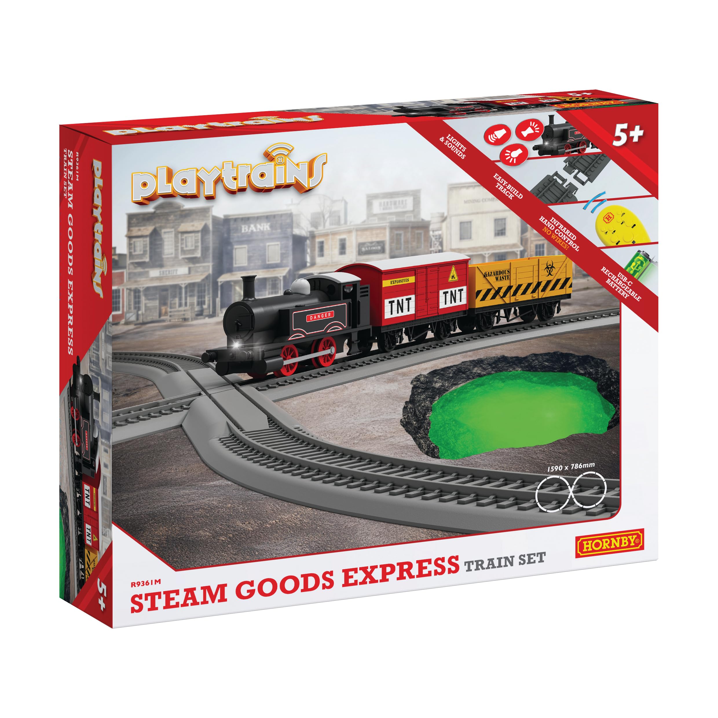 Hornby R9361M Playtrains Steam Goods Express Train Set - Rechargeable Remote-Controlled Train Set for Kids 6