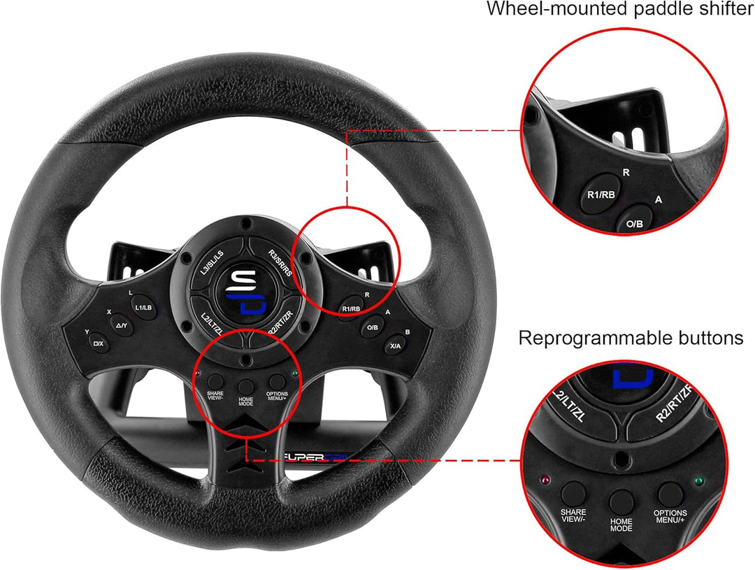 Superdrive SV450 Racing Steering Wheel with Pedals & Paddle Shifters for Xbox, PS4, Switch, PC
