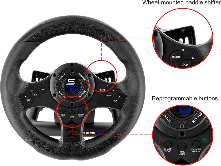 Superdrive SV450 Racing Steering Wheel with Pedals & Paddle Shifters for Xbox, PS4, Switch, PC