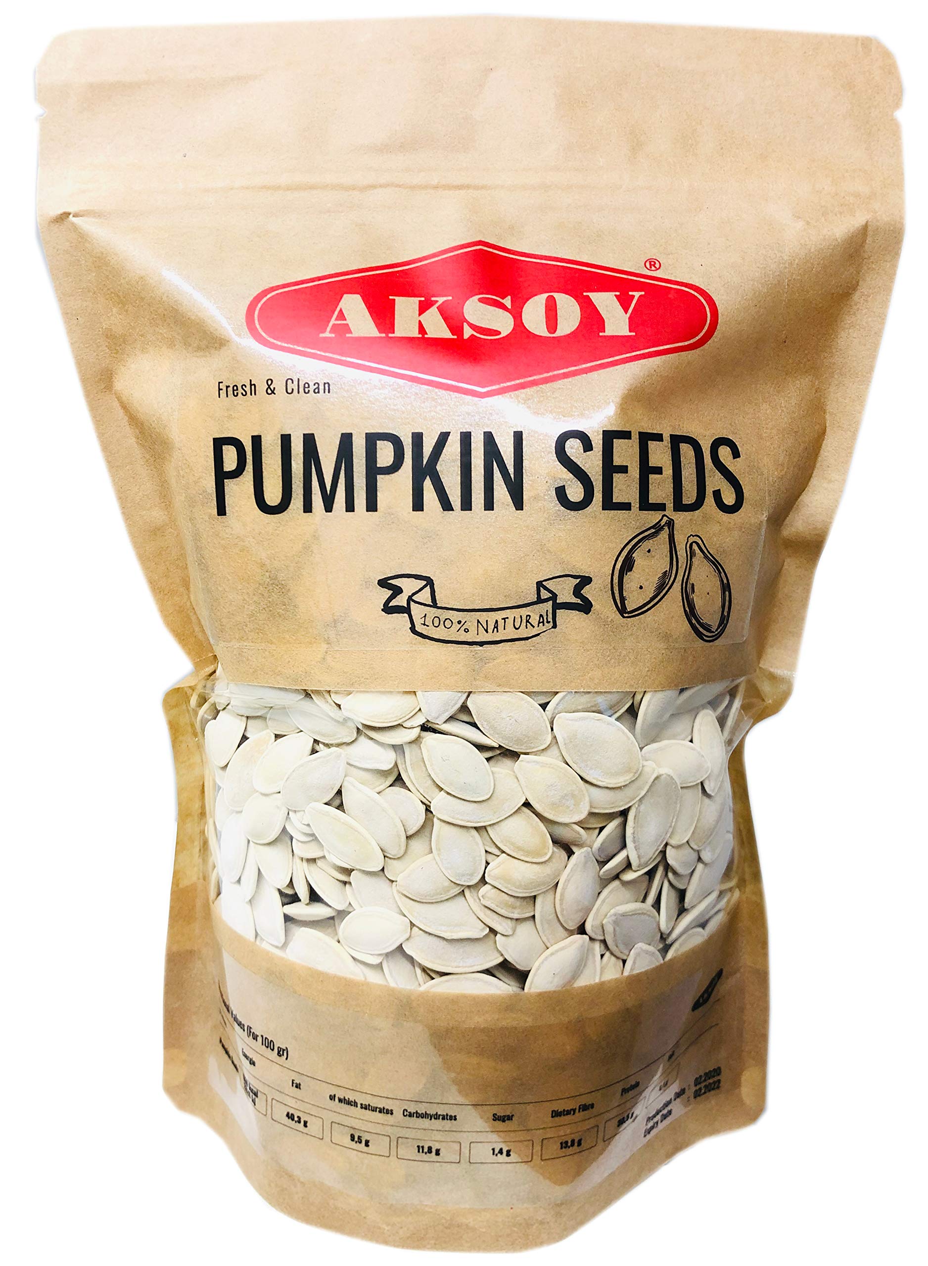 AKSOY Premium Roasted Lightly Sea Salted Whole Pumpkin Seeds - 750g | Rich in Minerals