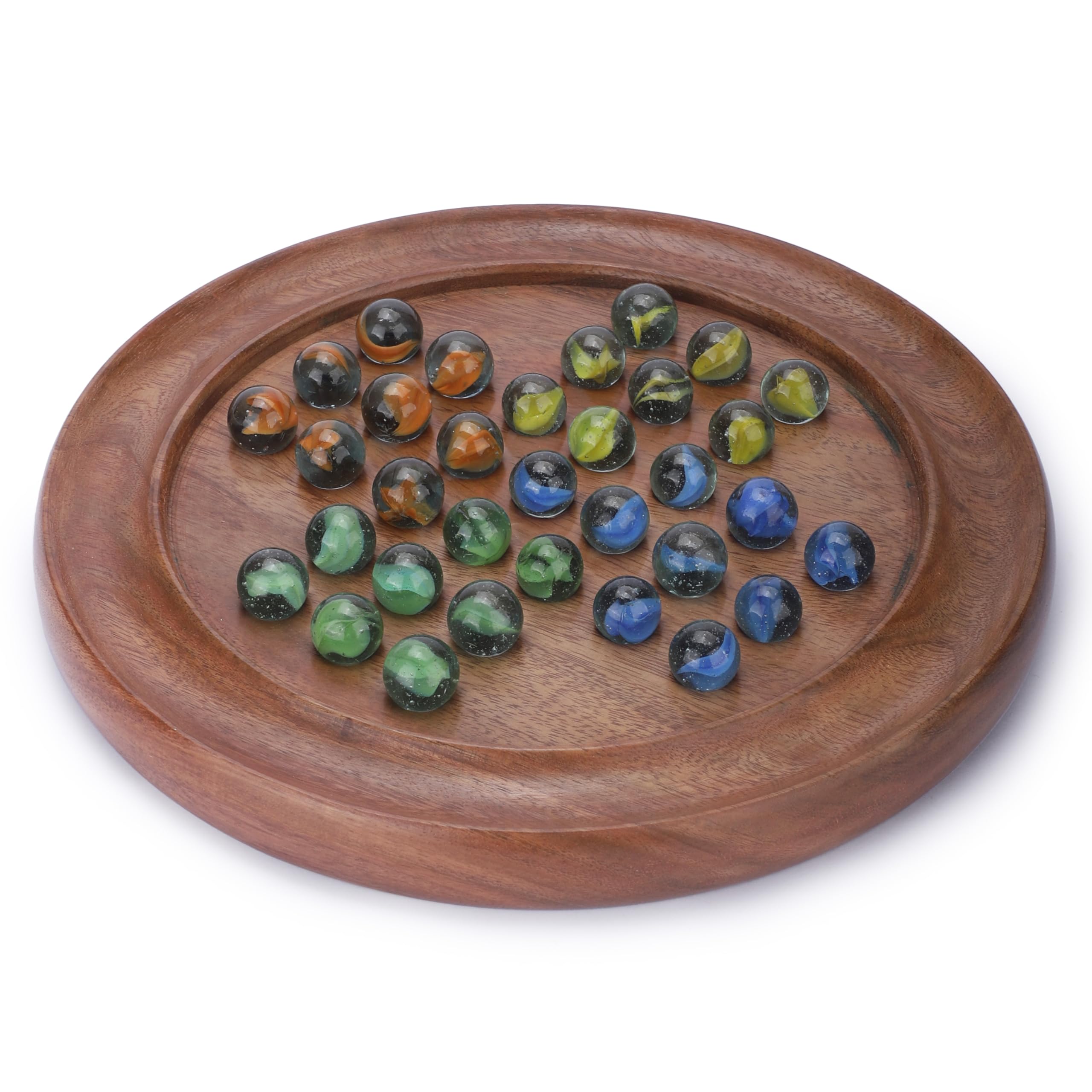 Ajuny Classic Solitaire Handcrafted Wooden Board Game with 4-Color Marbles 5