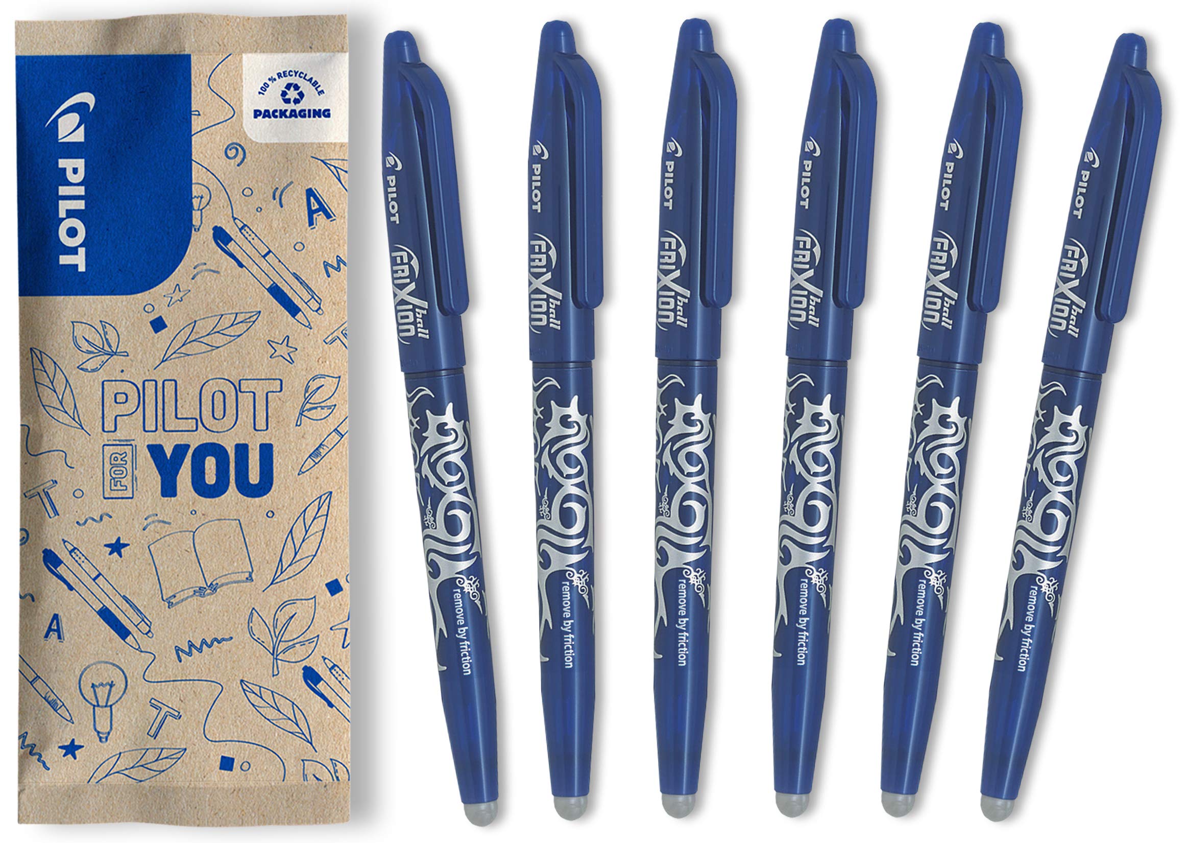 PILOT FriXion Ball Erasable Rollerball Pen - 0.7mm Tip, Blue Ink | 6 Count Pack 1