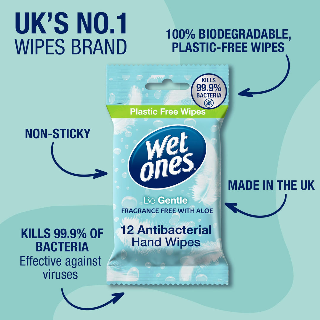 Wet Ones Be Gentle Plastic-Free Antibacterial Pocket Hand Wipes