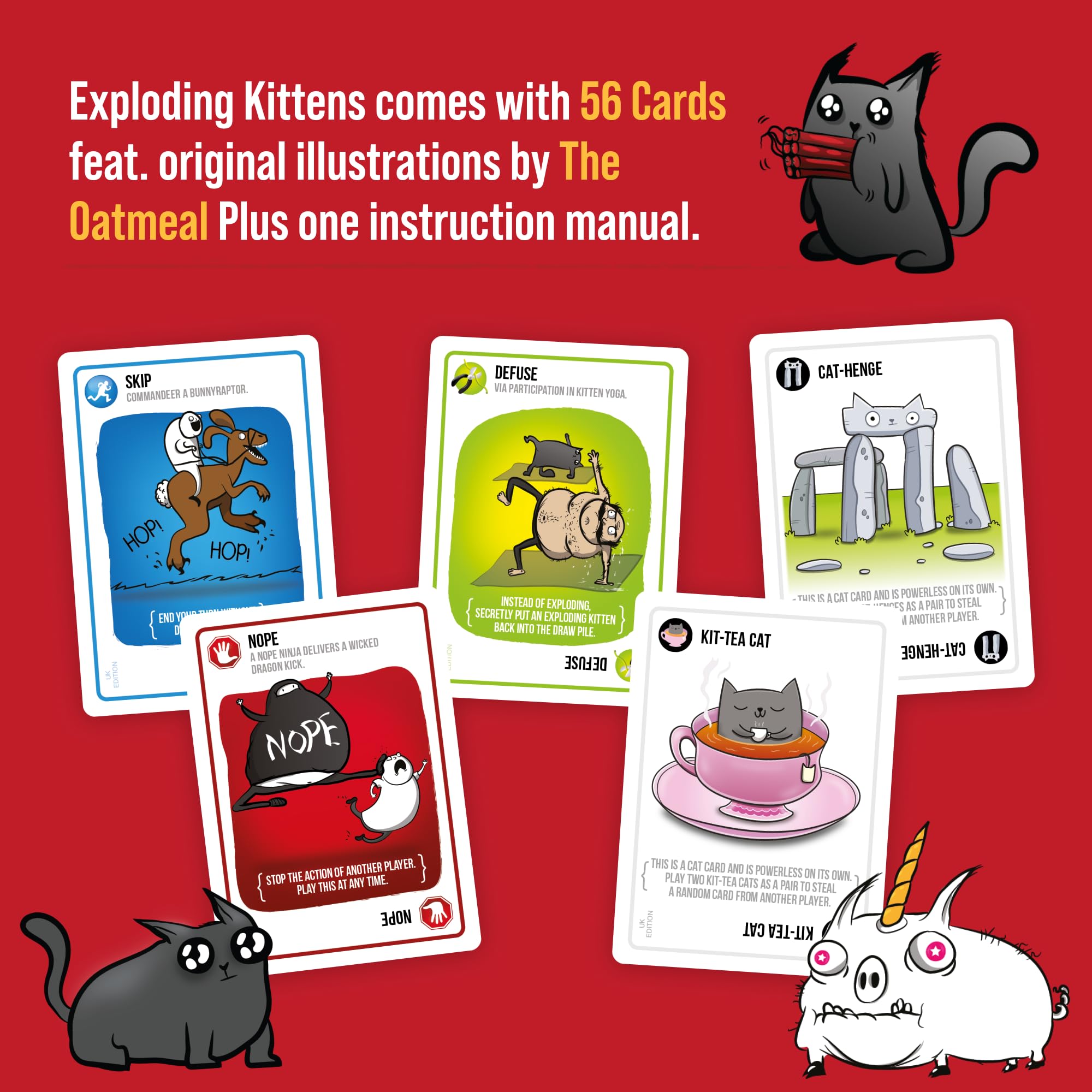 Exploding Kittens UK Edition Card Game - 2-5 Players | Ages 7+ | Portable Fun | Includes Chips 5