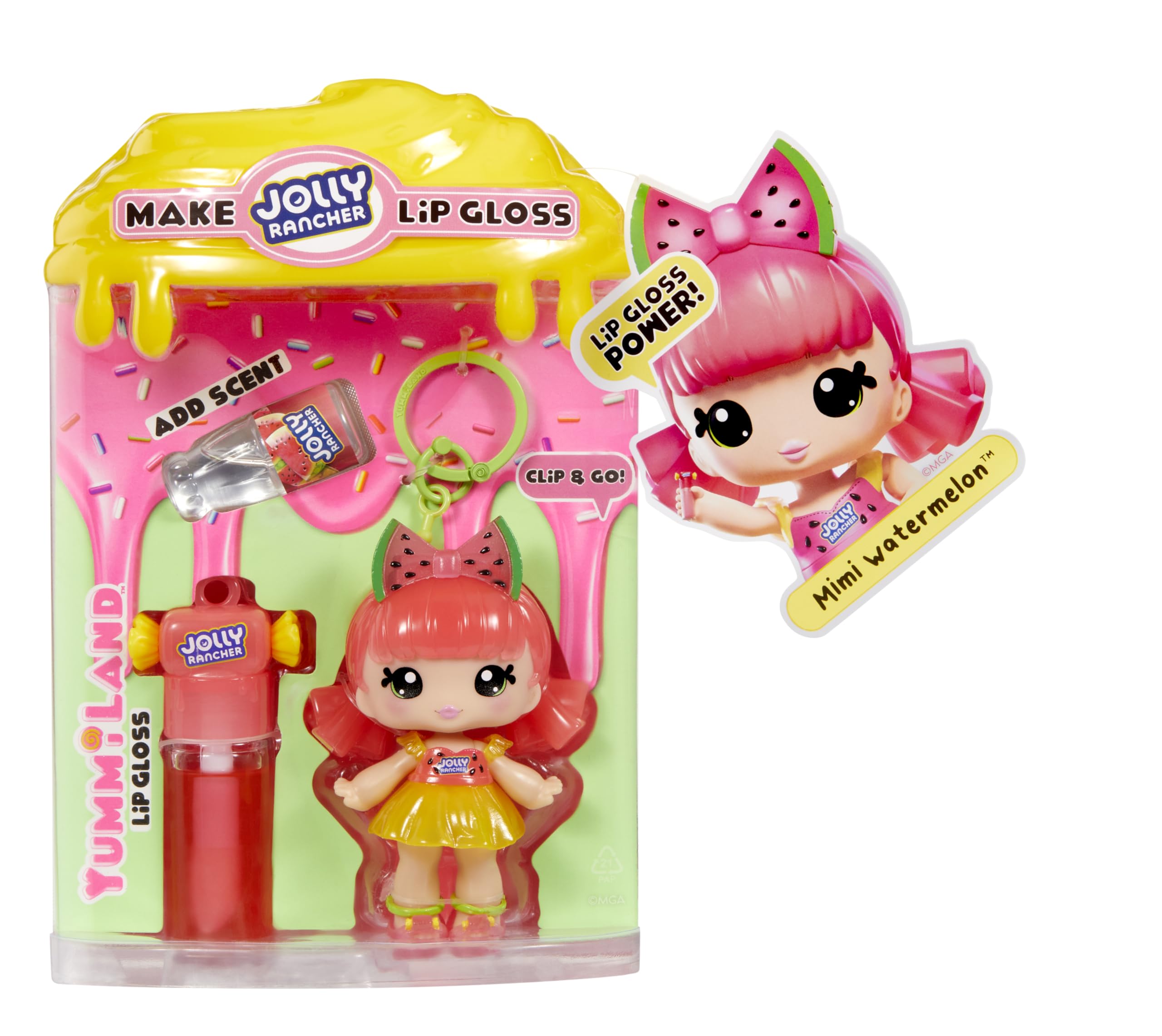 Yummiland x Jolly Rancher Mimi Watermelon Lip Gloss Doll - DIY Cosmetic Playset with Removable Keychain, Ages 4+ 15
