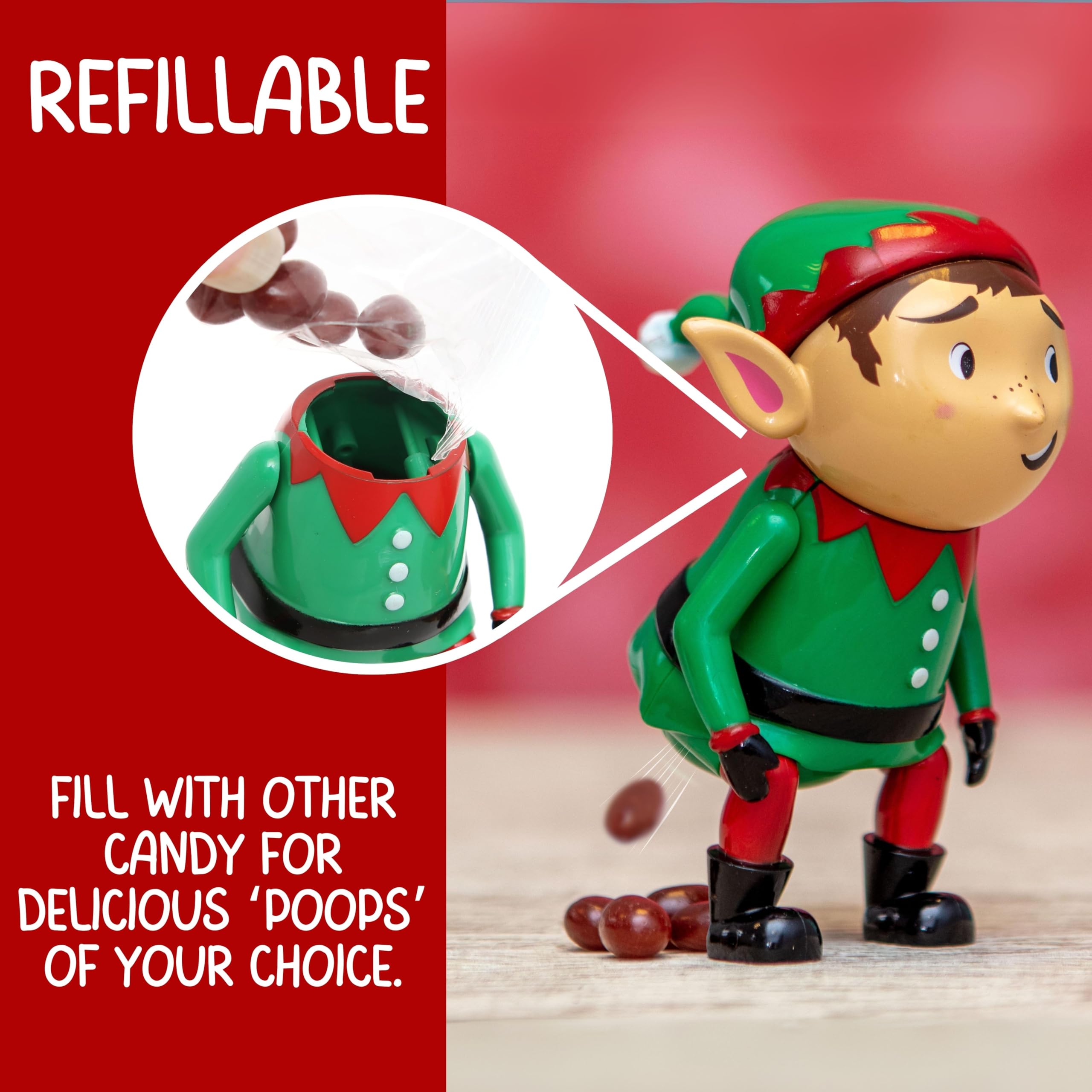 Pooping Elf Toy by Boxer Gifts - Refillable Novelty Stocking Filler for Kids, Brown 6