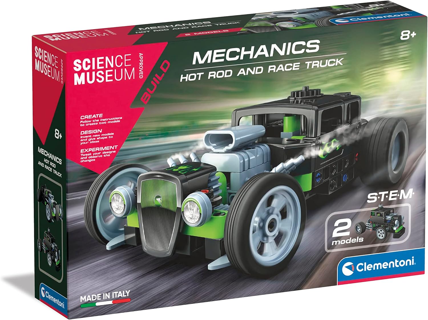 Clementoni Science Museum Mechanics - Hot Rod & Rocket Truck Building Set for Kids 8-12