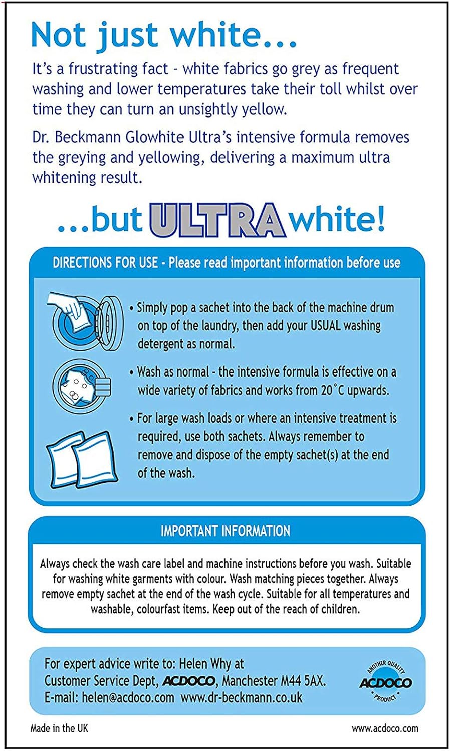 Dr. Beckmann Glowhite Ultra Fabric Whitener (8 x 40g Sachets) 3