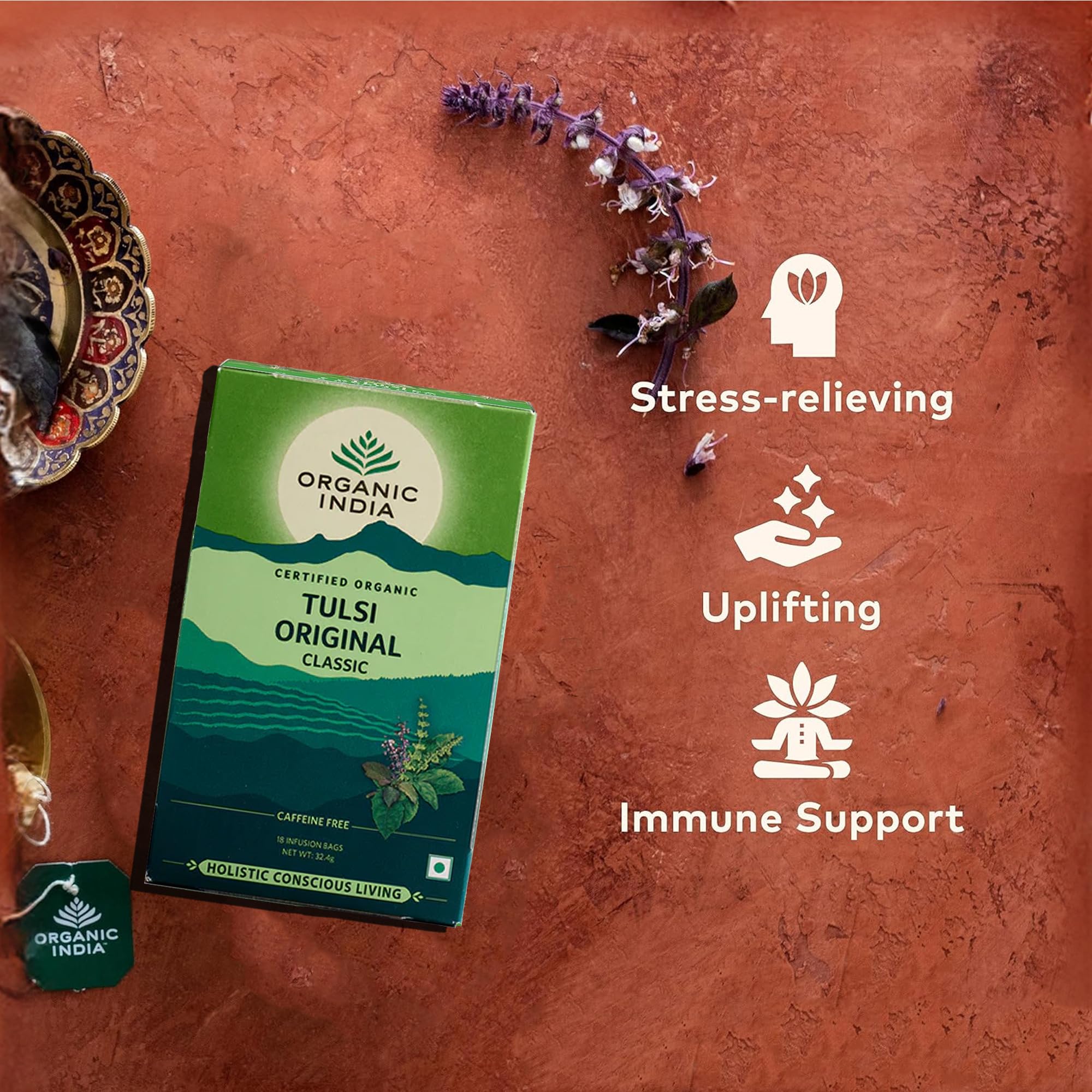 ORGANIC INDIA Tulsi Original Blend Herbal Tea - Caffeine-Free, Organic, 25 Count Teabags 3