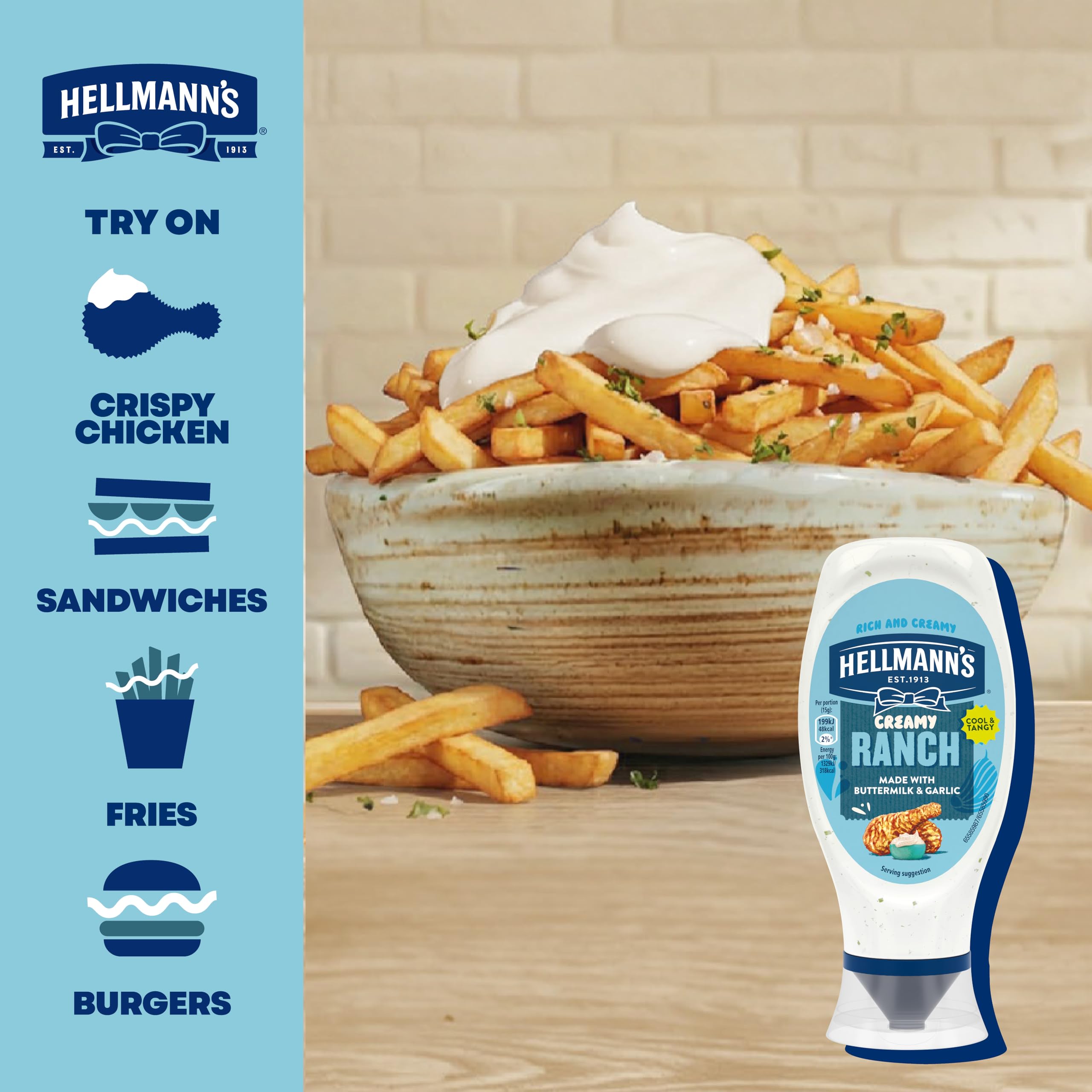 Hellmann's Creamy Ranch Sauce with Buttermilk & Garlic | 430ml Bottle | Vegetarian 4