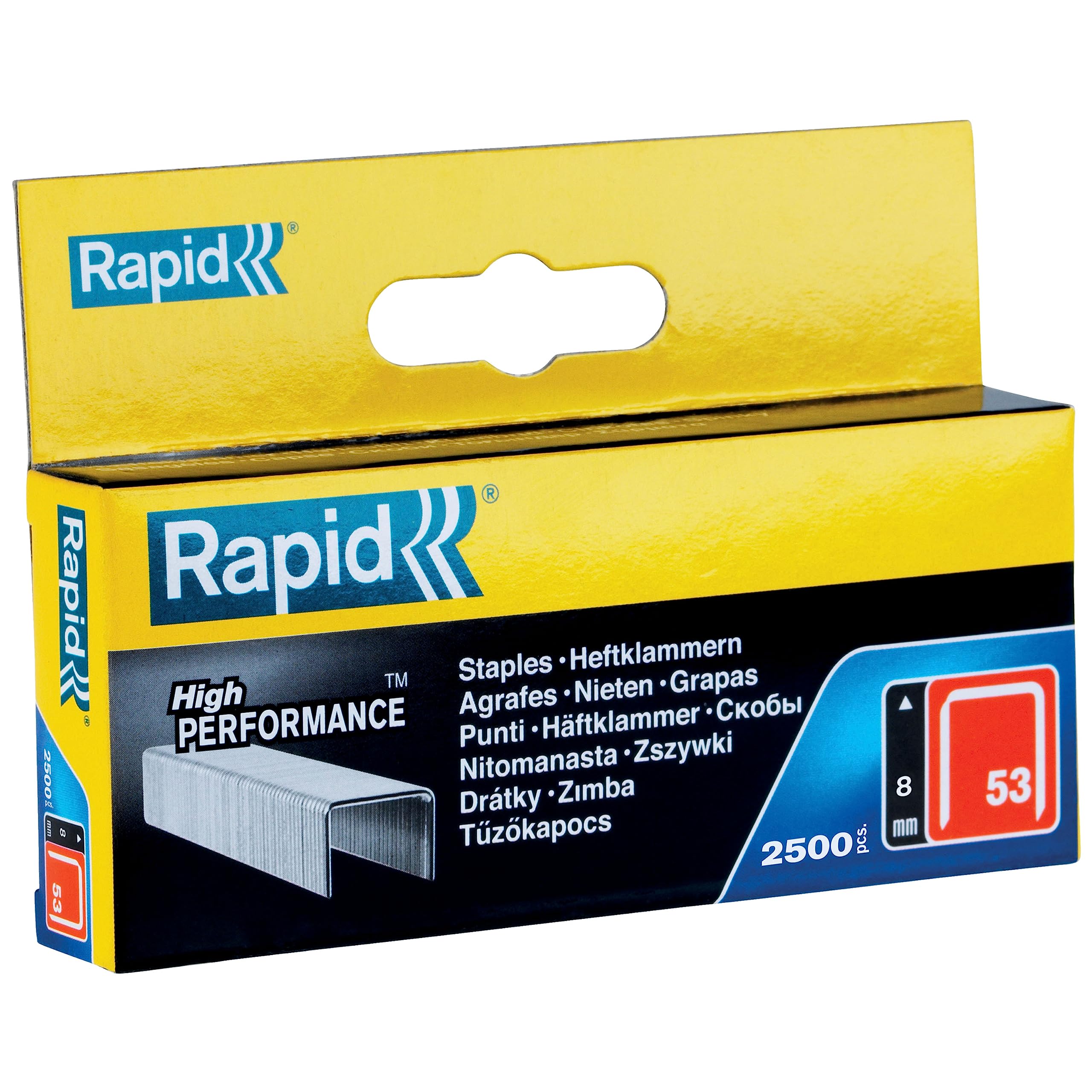 Rapid No.53 High Performance Staples - 8mm Leg Length, Galvanised, 2500 Pack | Model 11857025 1