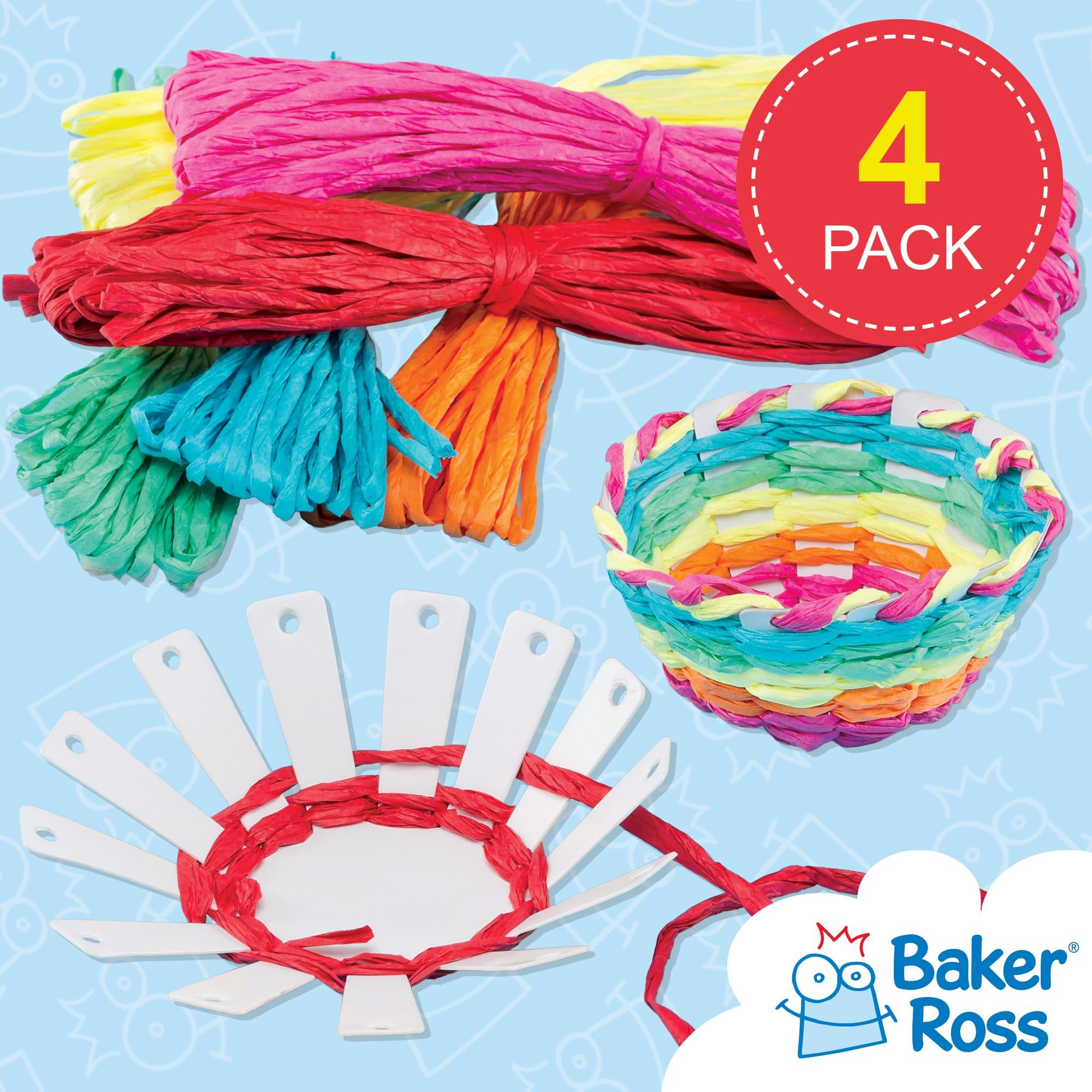Baker Ross Basket Weaving Project Kit - Pack of 4 | Assorted Colors | 10cm Diameter 2