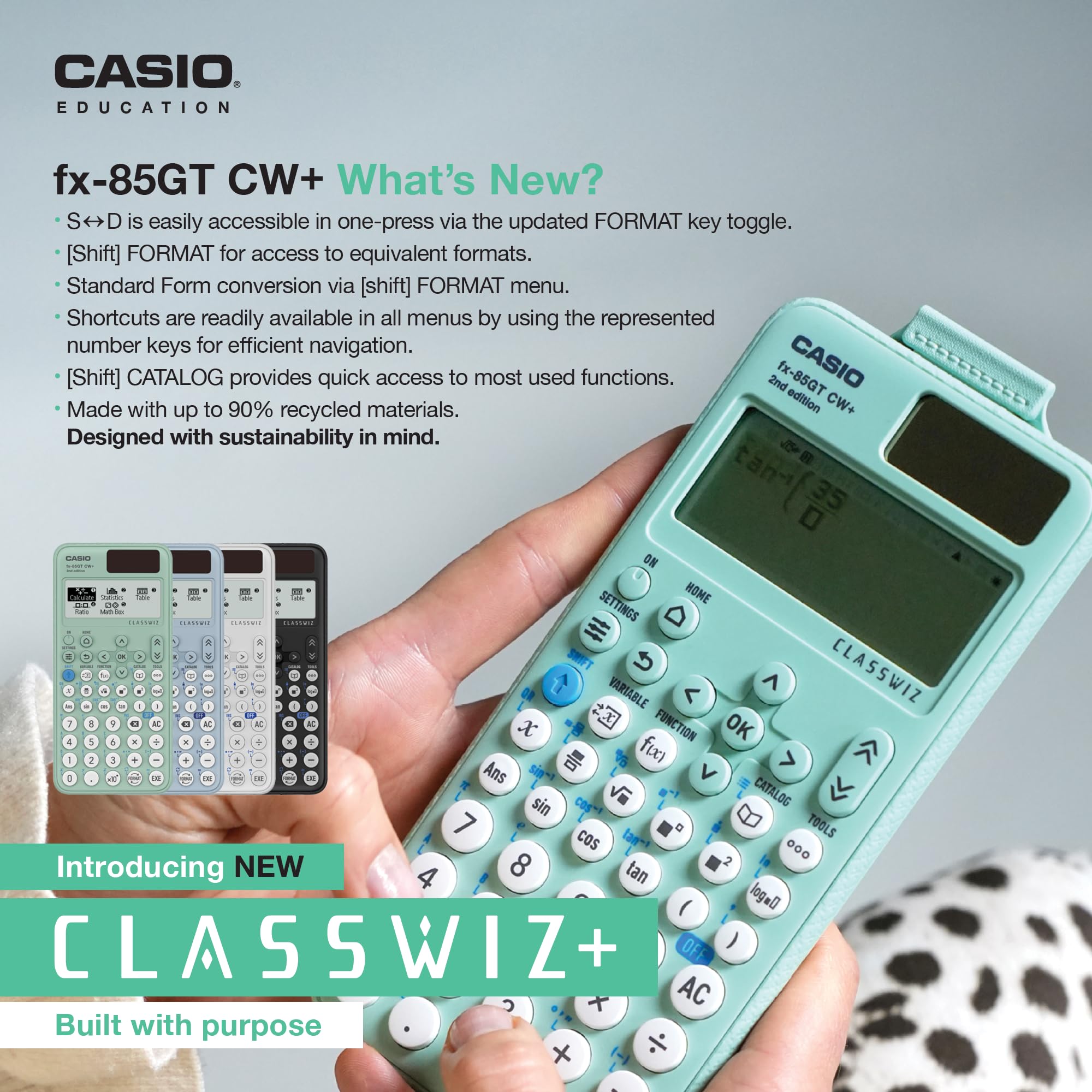 Casio fx-85GTCW+ Scientific Calculator - Solar Powered | UK Version | White