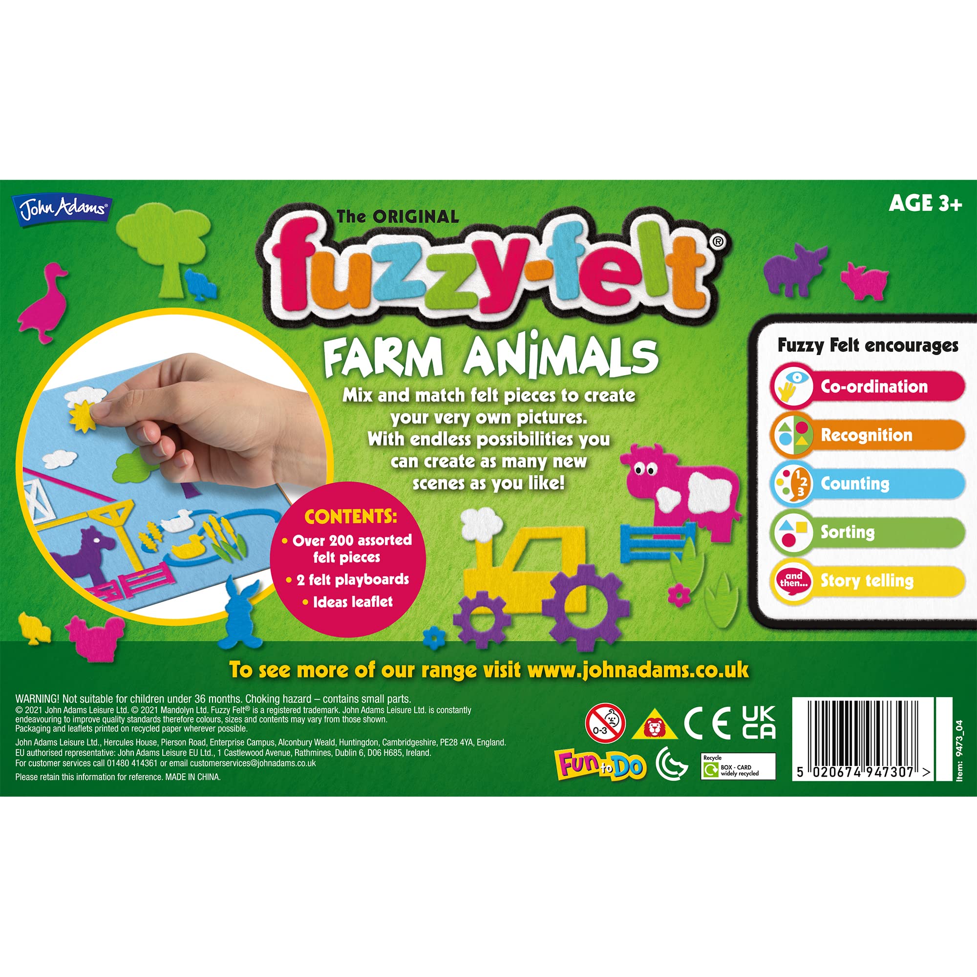 John Adams Fuzzy-Felt Farm Animals - 4+ Years, Over 350 Felt Shapes with 2 Boards 9