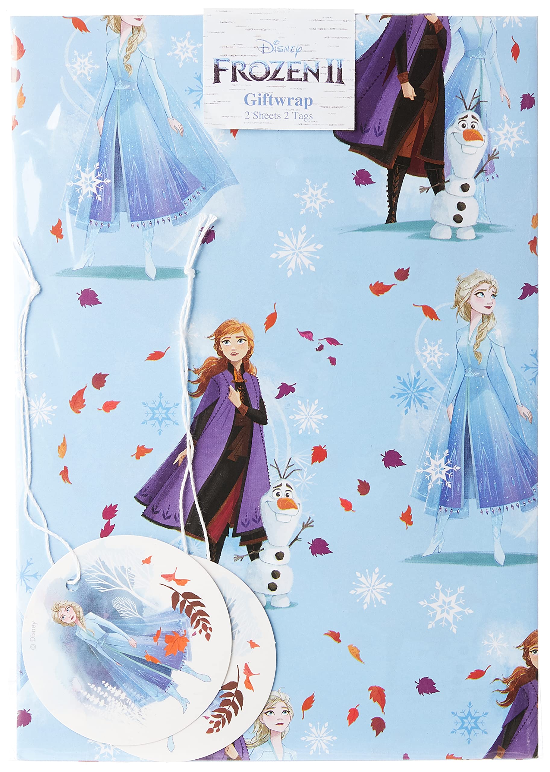 UK Greetings Frozen Gift Wrapping Paper Set - 2 Sheets & 2 Tags | Birthday | Blue 1