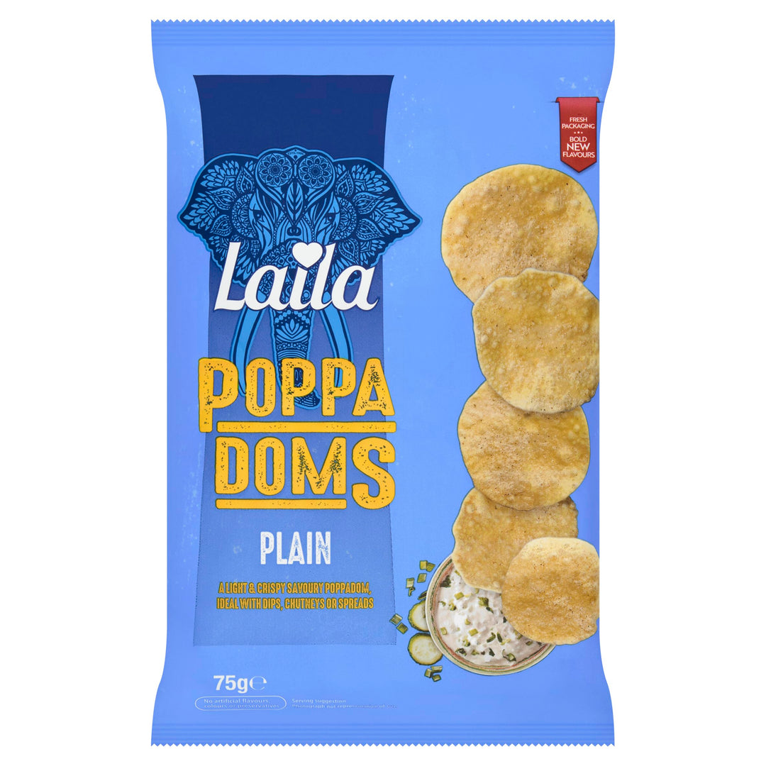 Laila Plain Poppadoms 75g - Crisp Chickpea Flatbread Snack