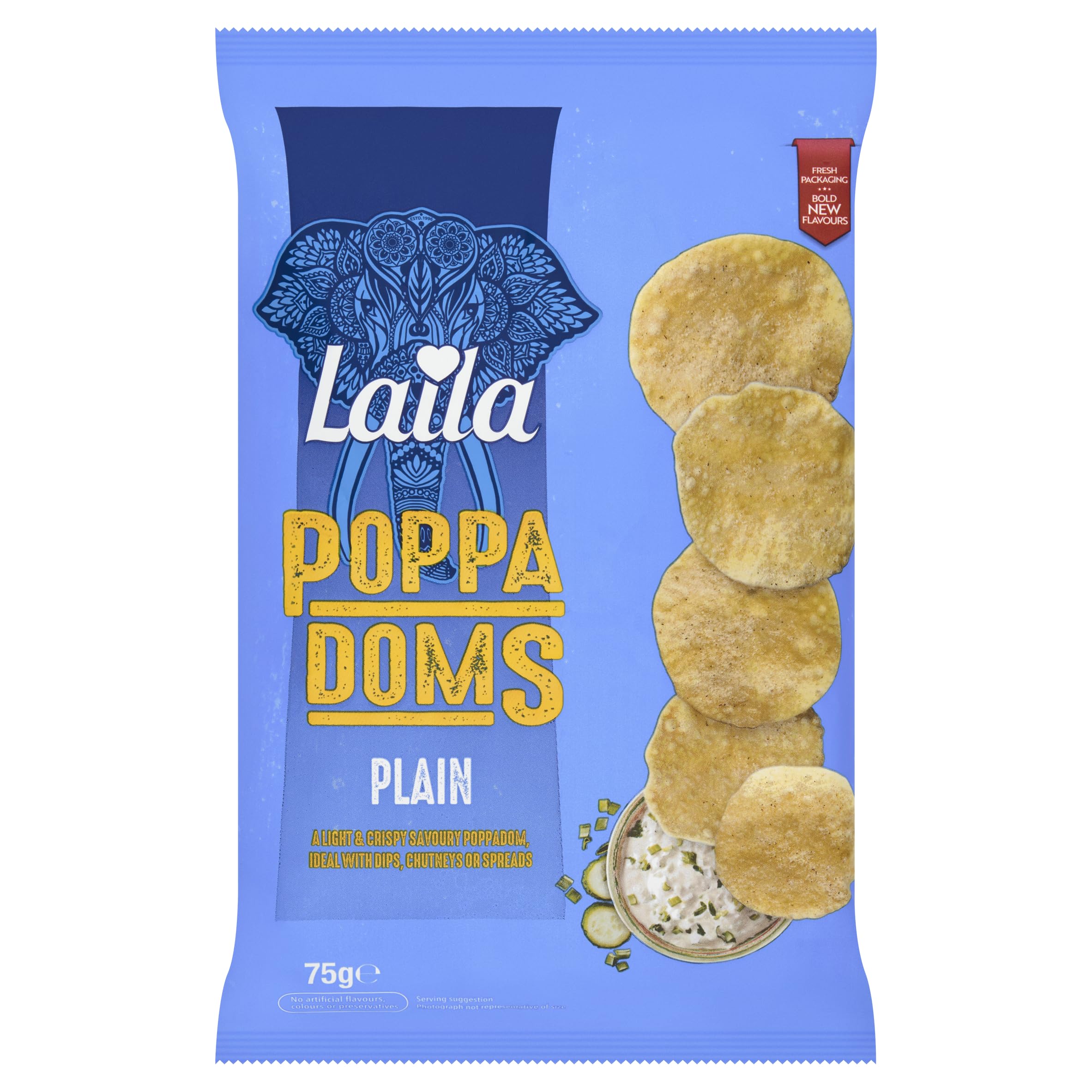Laila Plain Poppadoms 75 g – Knuspriger Kichererbsen-Fladenbrot-Snack