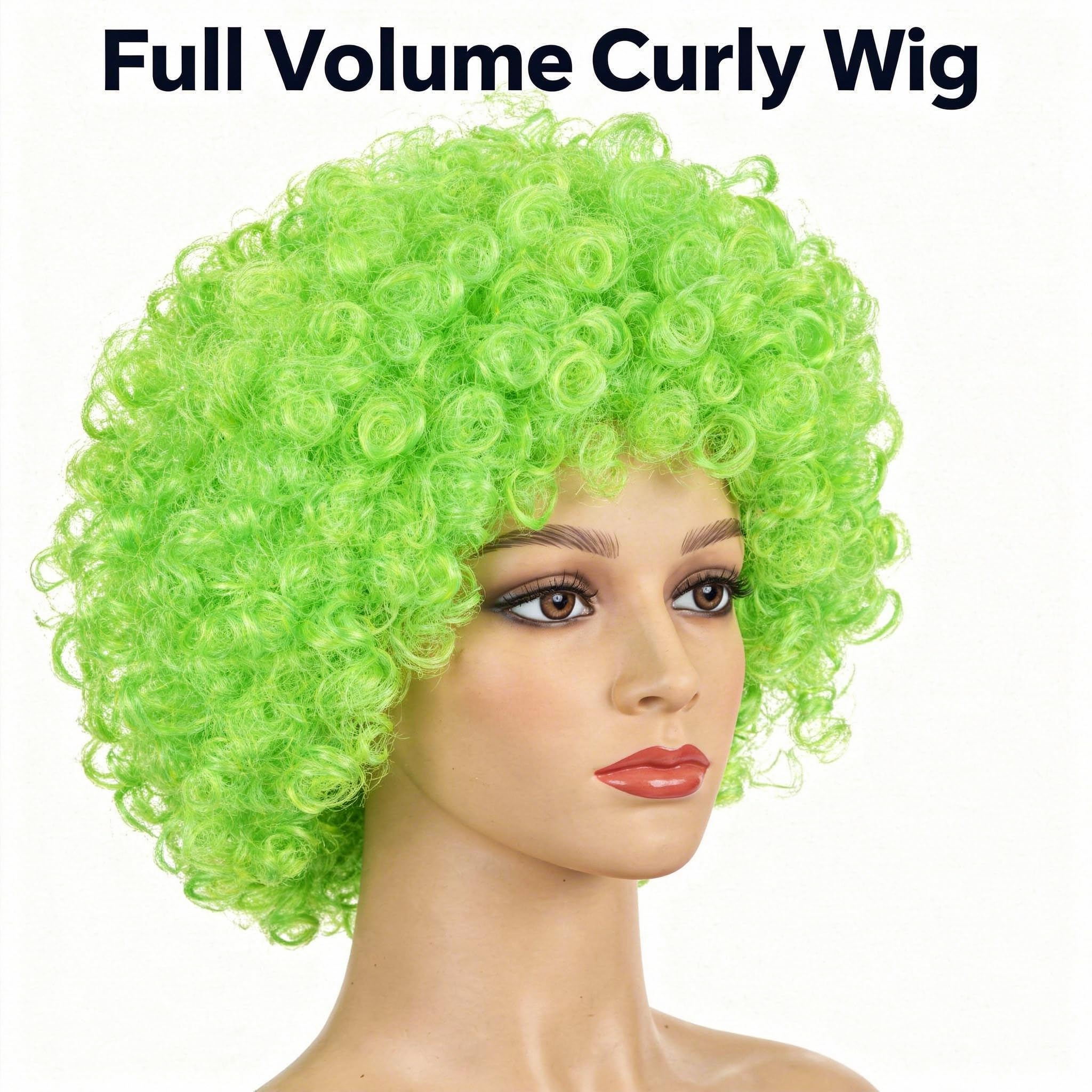 SHATCHI Unisex Adult Green Curly Bouncy Afro Wig | Fir Resistant Material | Adjustable Fit 3