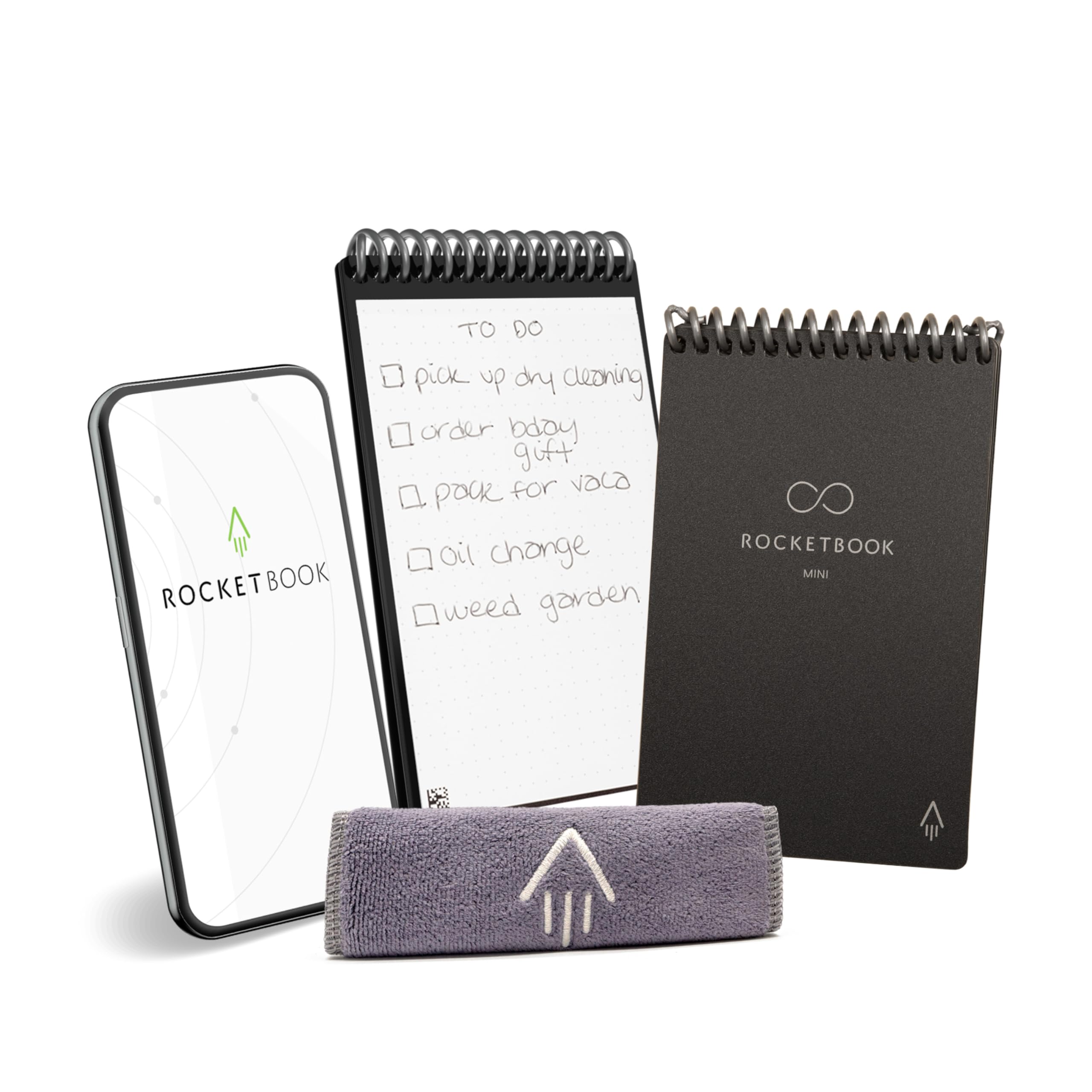 Rocketbook Mini Reusable Smart Notepad - Pocket Size 8.9 x 14 cm | Dot Grid | Black