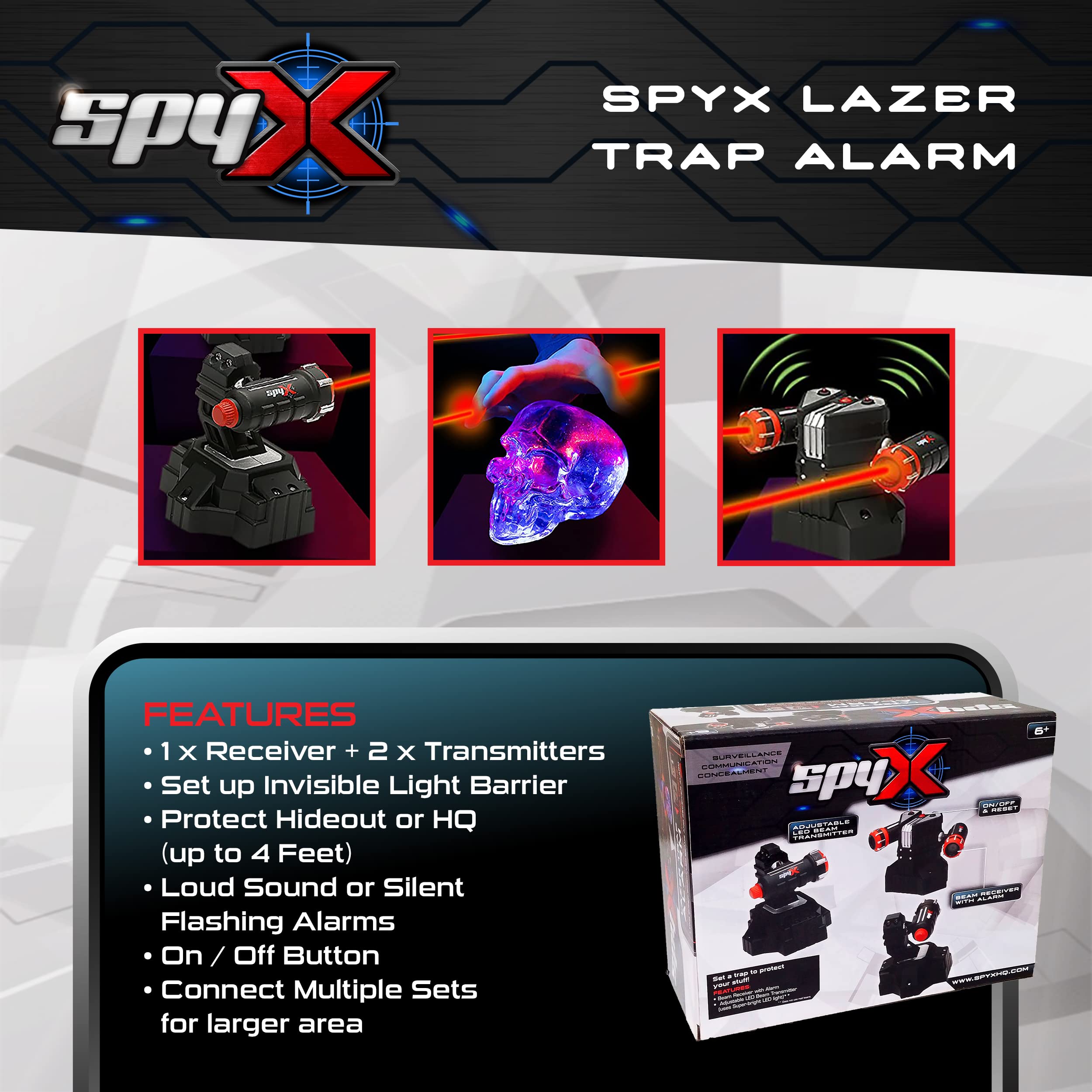 SpyX Lazer Trap Alarm for Kids - Invisible LED Trip Wire Beams | 2 Beams & Receiver | Ages 6+ 3