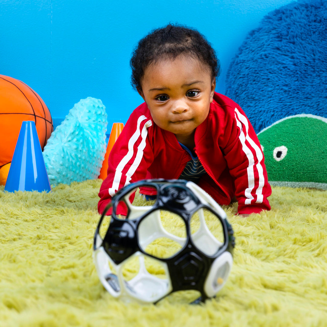 Bright Starts Oball Grippin' Goals Rattle Football Baby Ball - Black & White, 0-3 Years