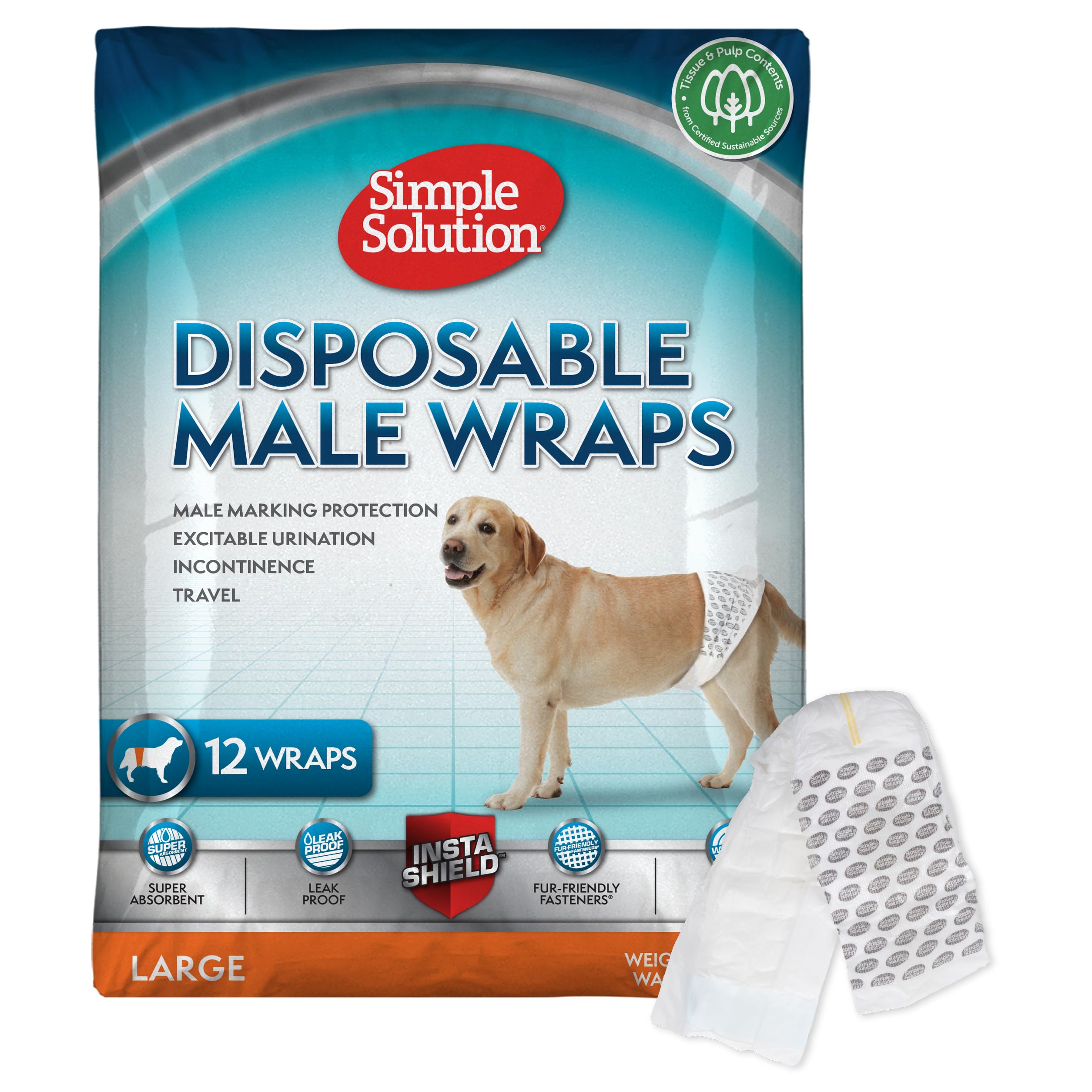 Simple Solution Disposable Male Dog Diapers - Large (22-34kg) | 12 Count