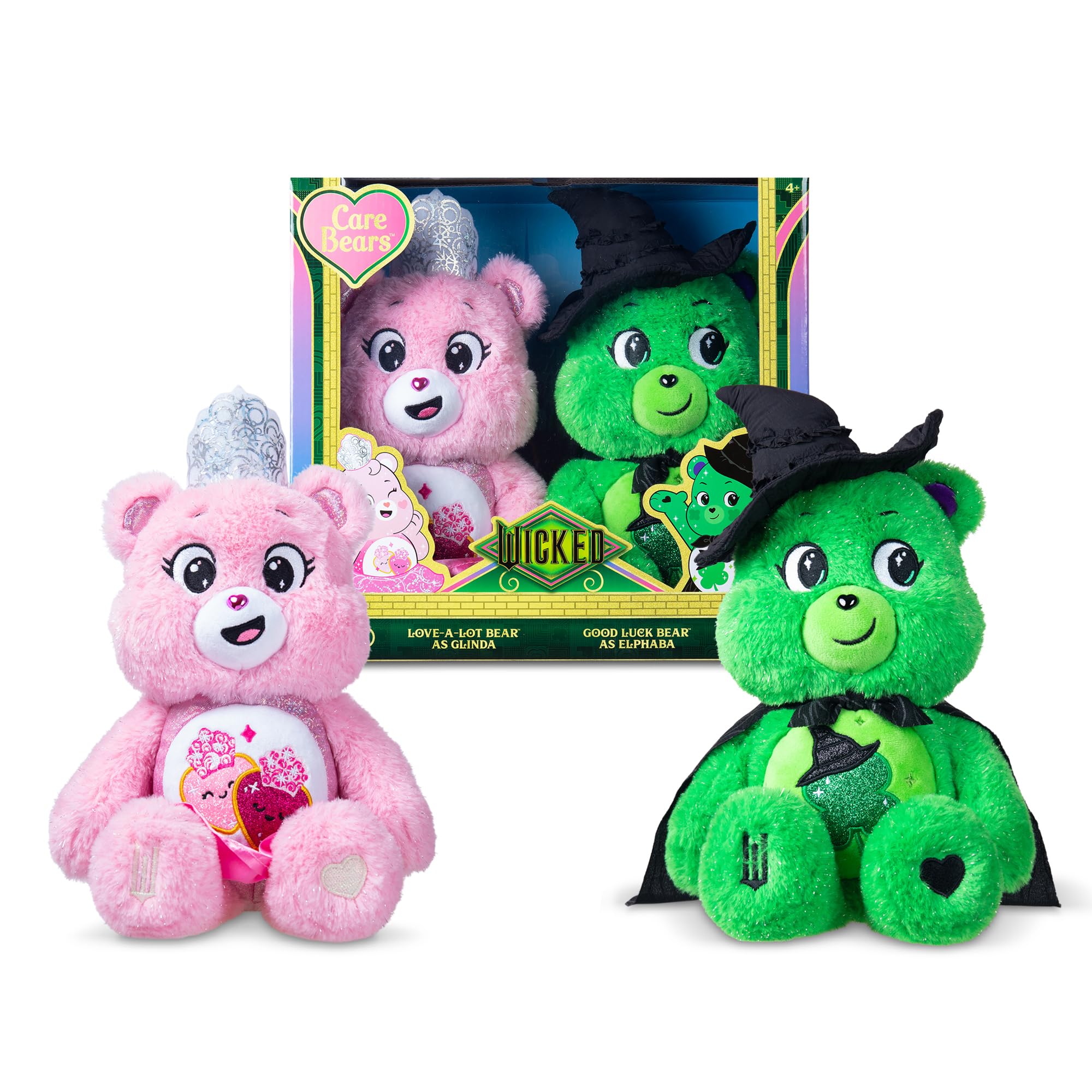Care Bears x Wicked 2-Pack Plush – Good Luck Bear as Elphaba & Love-A-Lot Bear as Glinda 1